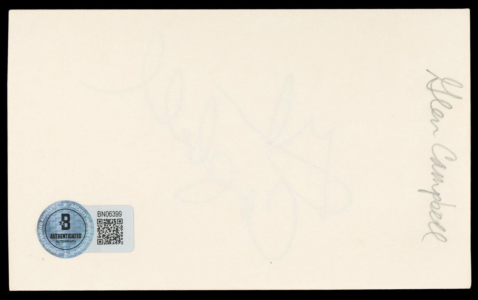 Glen Campbell True Grit Authentic Signed 3x5 Index Card Autographed BAS #BN06399