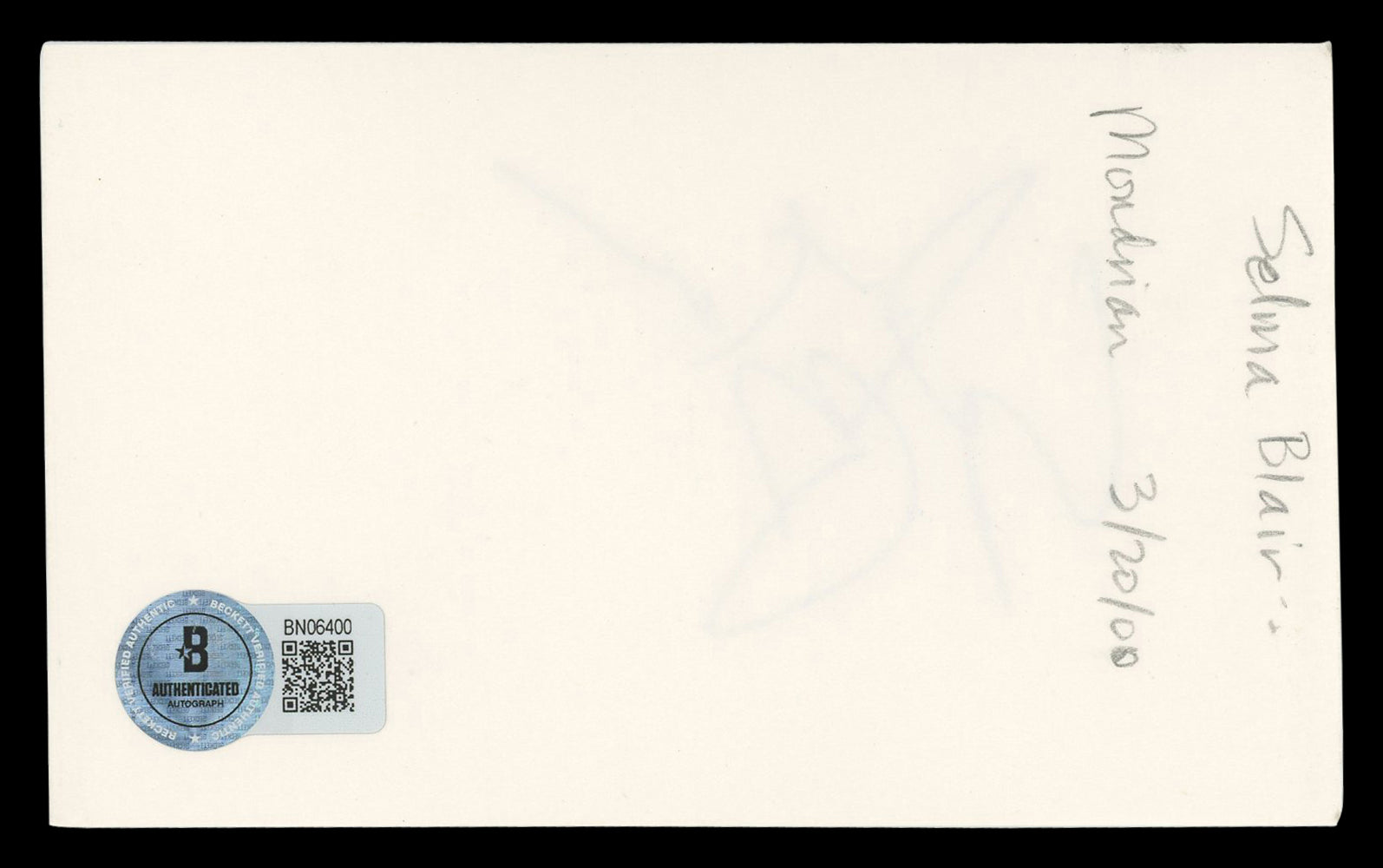 Selma Blair Cruel Intentions Authentic Signed 3x5 Index Card BAS #BN06400