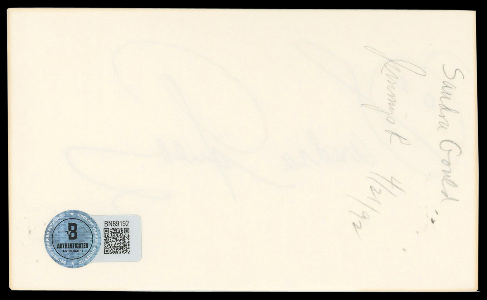 Sandra Gould Bewitched Authentic Signed 3x5 Index Card Autographed BAS #BN89192