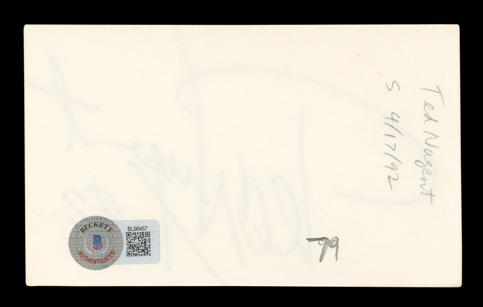 Ted Nugent Musician Authentic Signed 3x5 Index Card Autographed BAS #BL96457