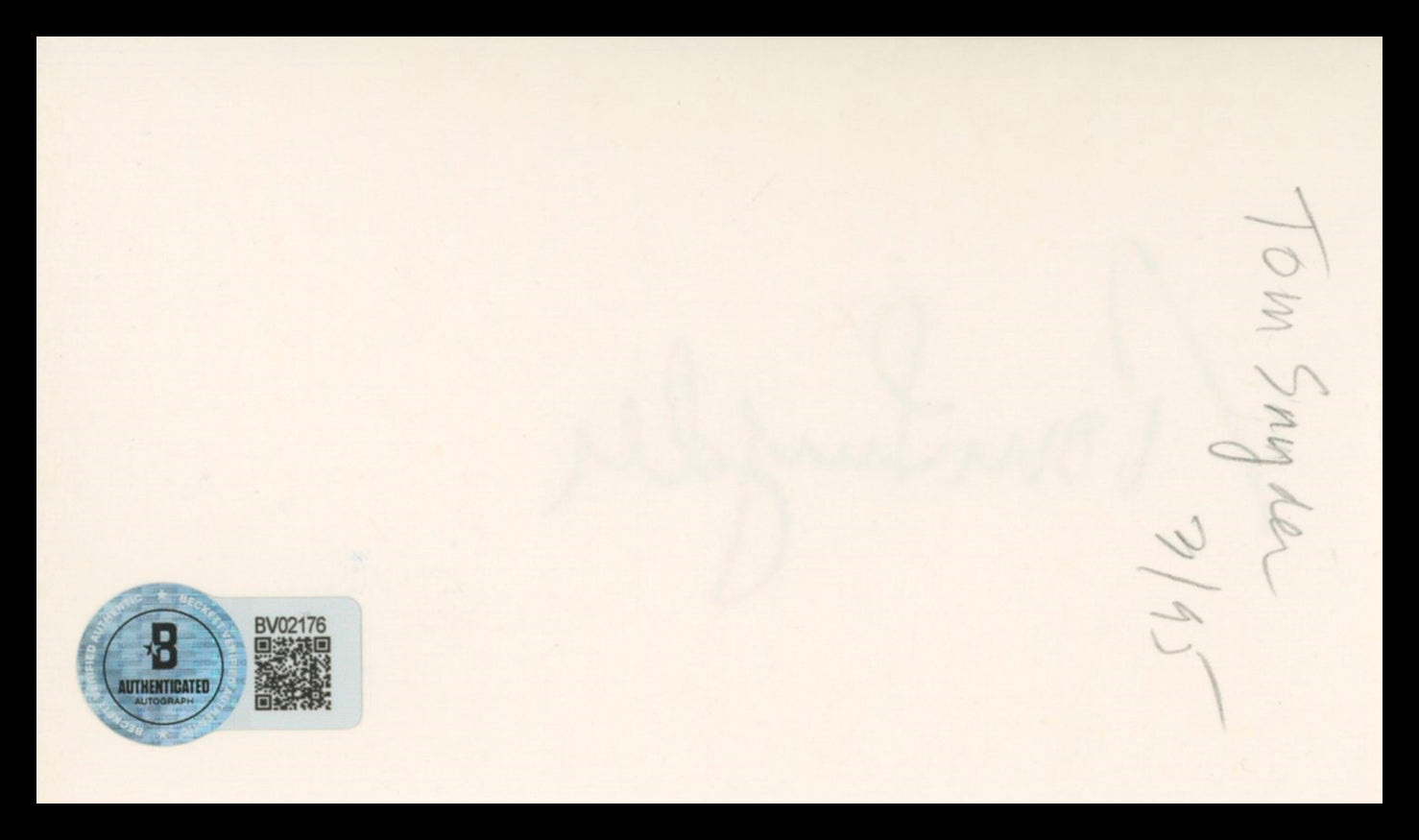 Tom Snyder The Tomorrow Show Authentic Signed 3x5 Index Card BAS #BV02176