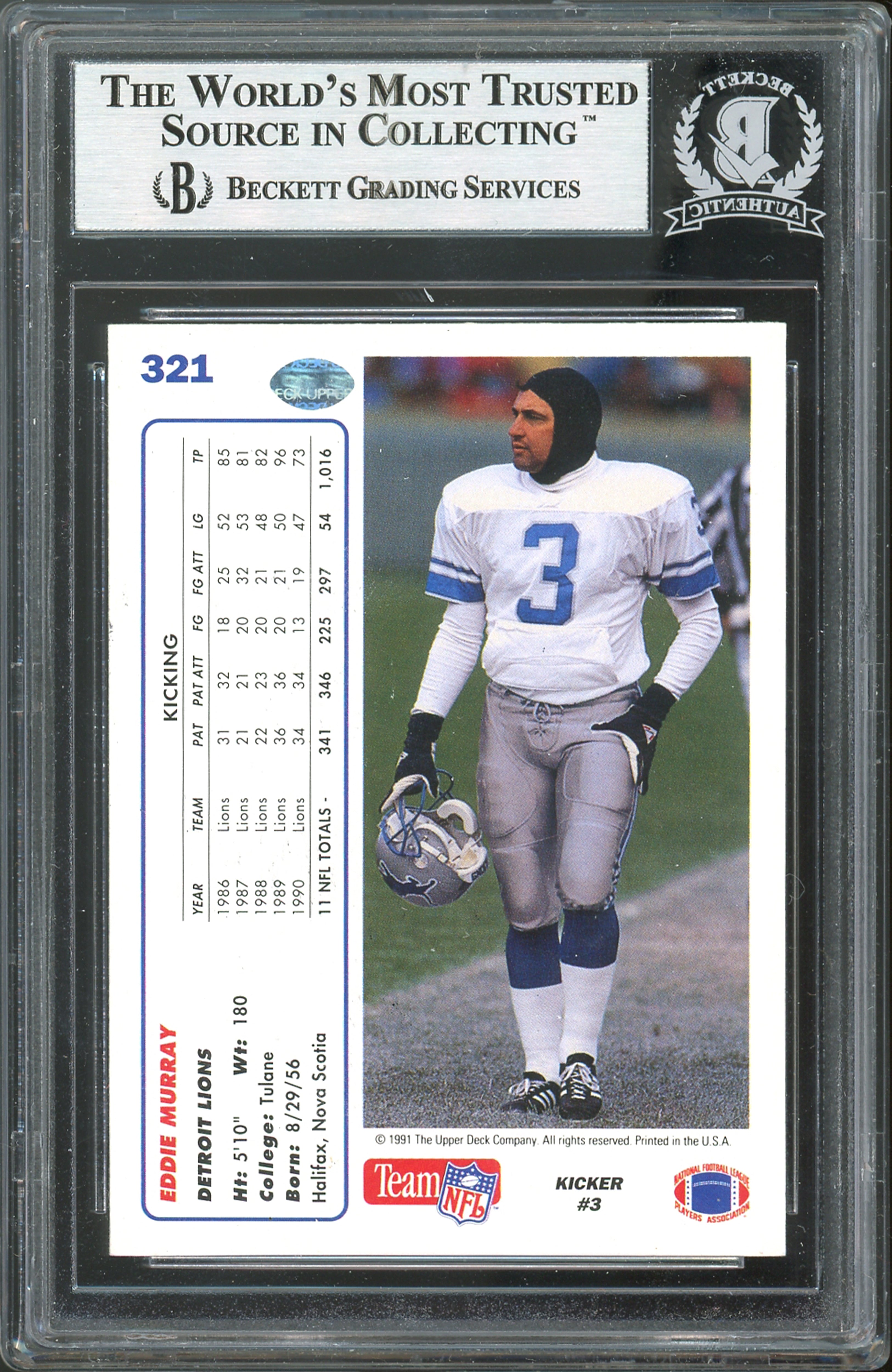 Lions Eddie Murray Authentic Signed 1991 Upper Deck #321 Card BAS Slabbed