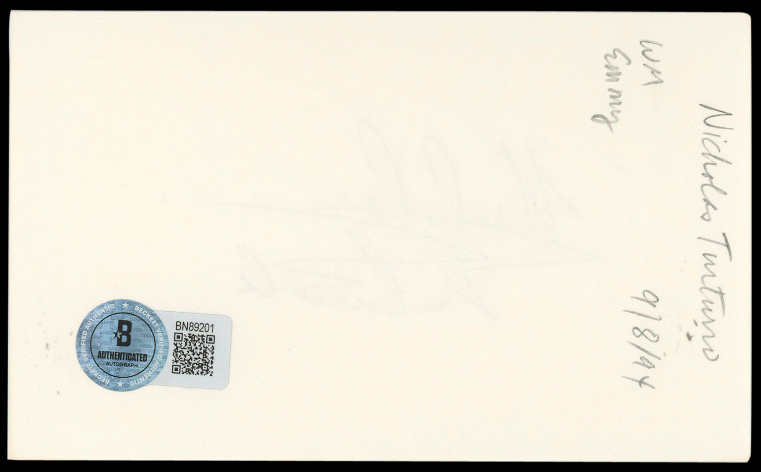 Nicholas Turturro NYPD Blue Authentic Signed 3x5 Index Card BAS #BN89201