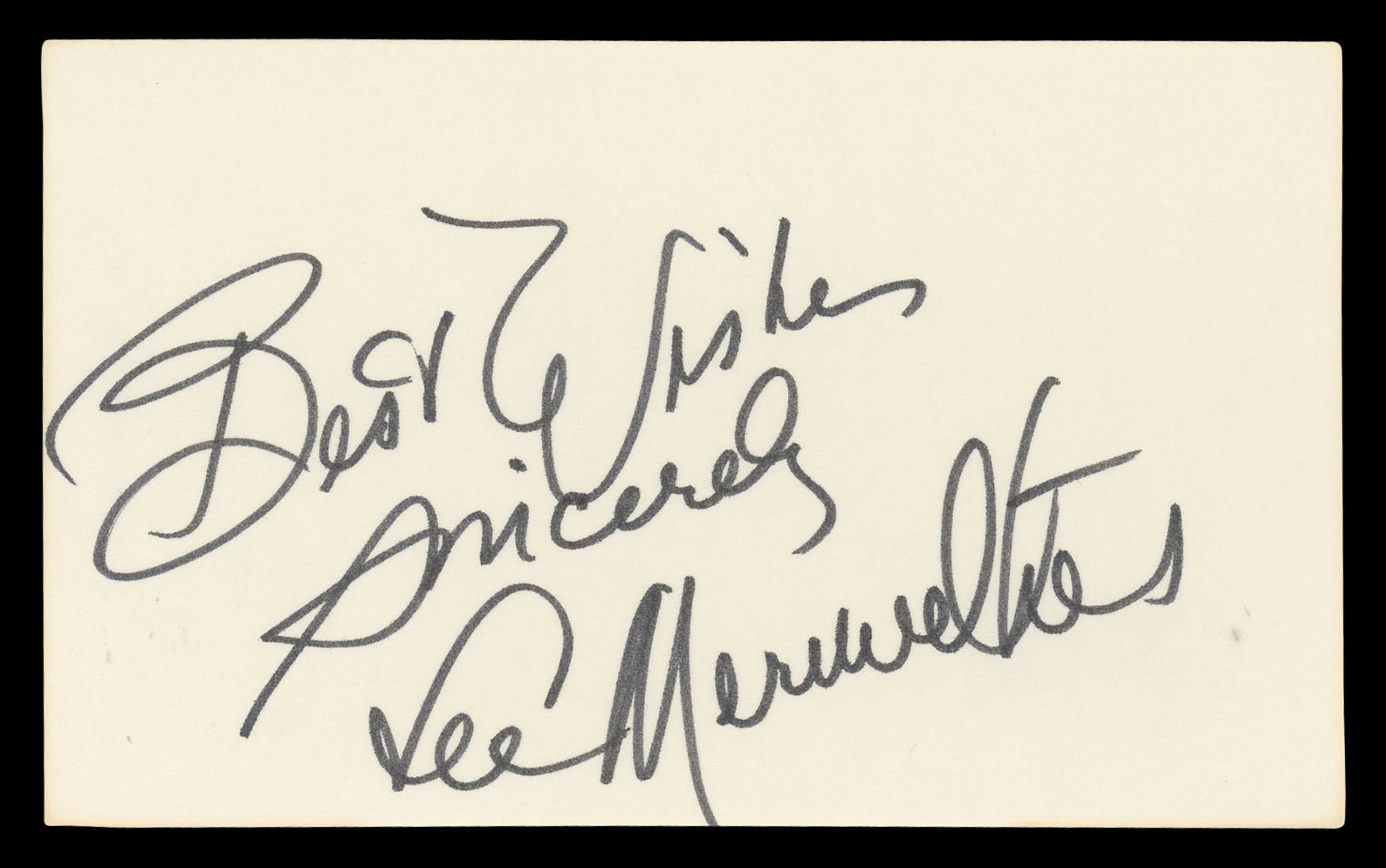 Lee Meriwether Barnaby Jones "Best Wishes" Signed 3x5 Index Card BAS #BN06411