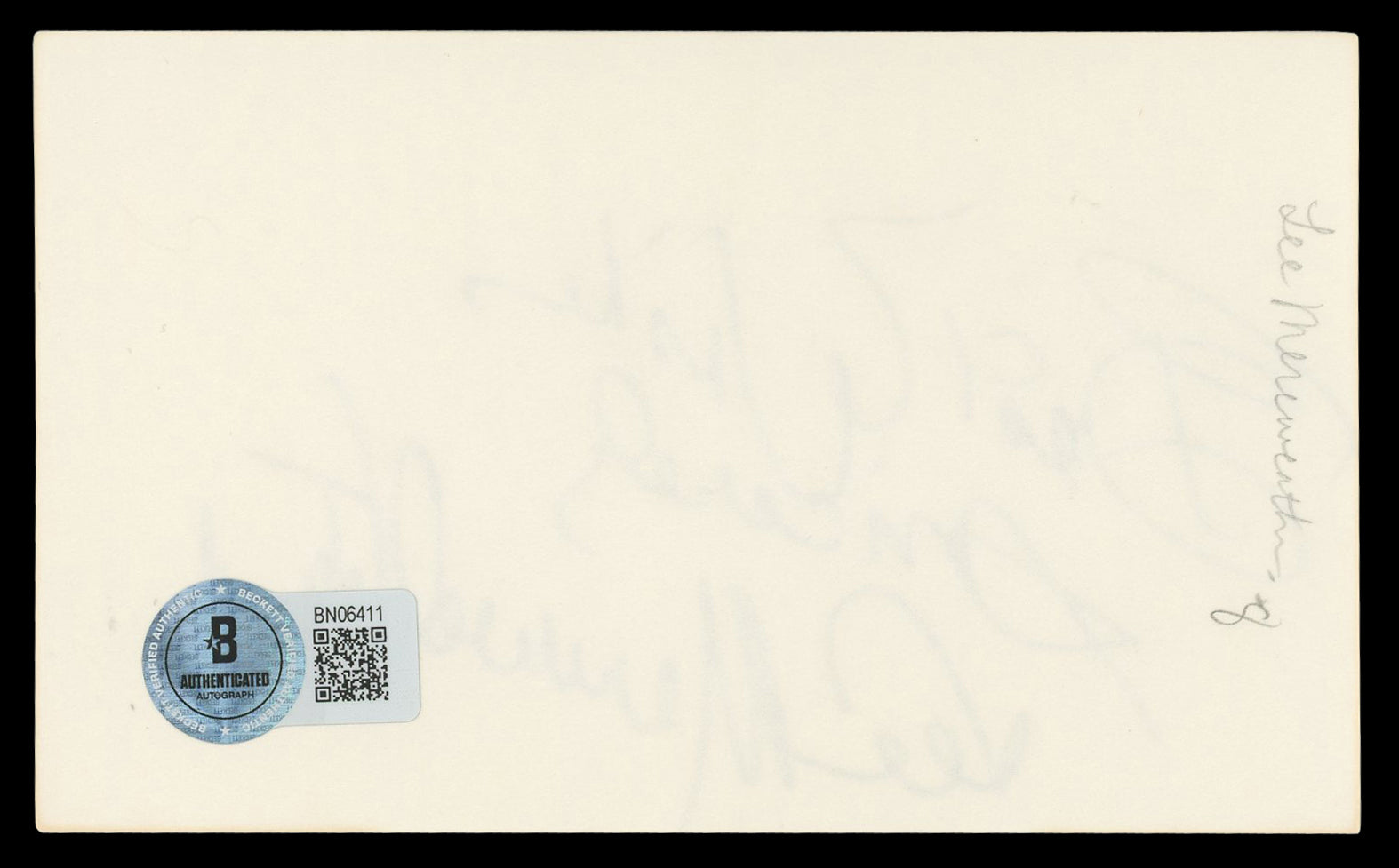 Lee Meriwether Barnaby Jones "Best Wishes" Signed 3x5 Index Card BAS #BN06411