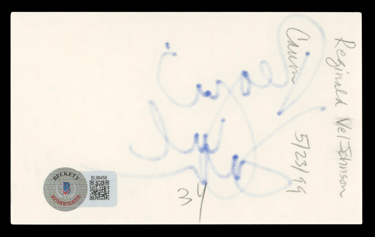 Reginald VelJohnson Family Matters Authentic Signed 3x5 Index Card BAS #BL98458