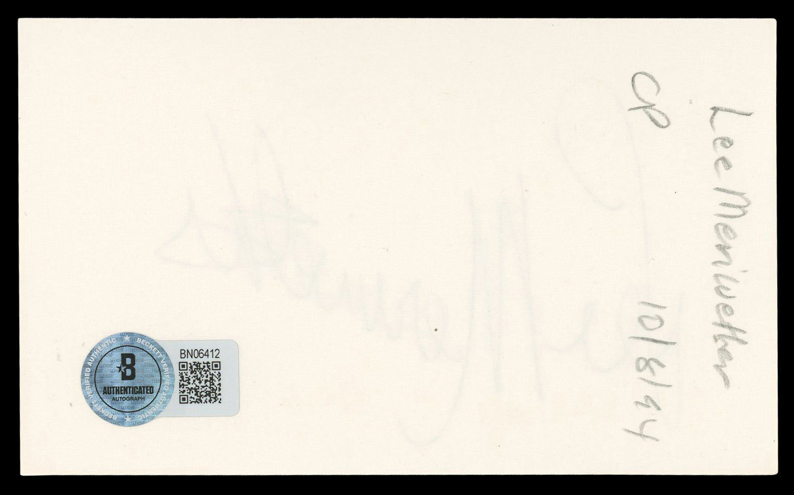 Lee Meriwether Barnaby Jones Authentic Signed 3x5 Index Card BAS #BN06412