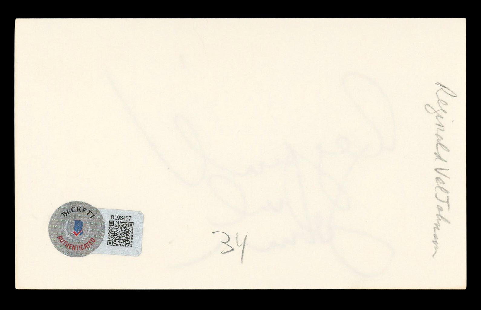 Reginald VelJohnson Family Matters Authentic Signed 3x5 Index Card BAS #BL98457
