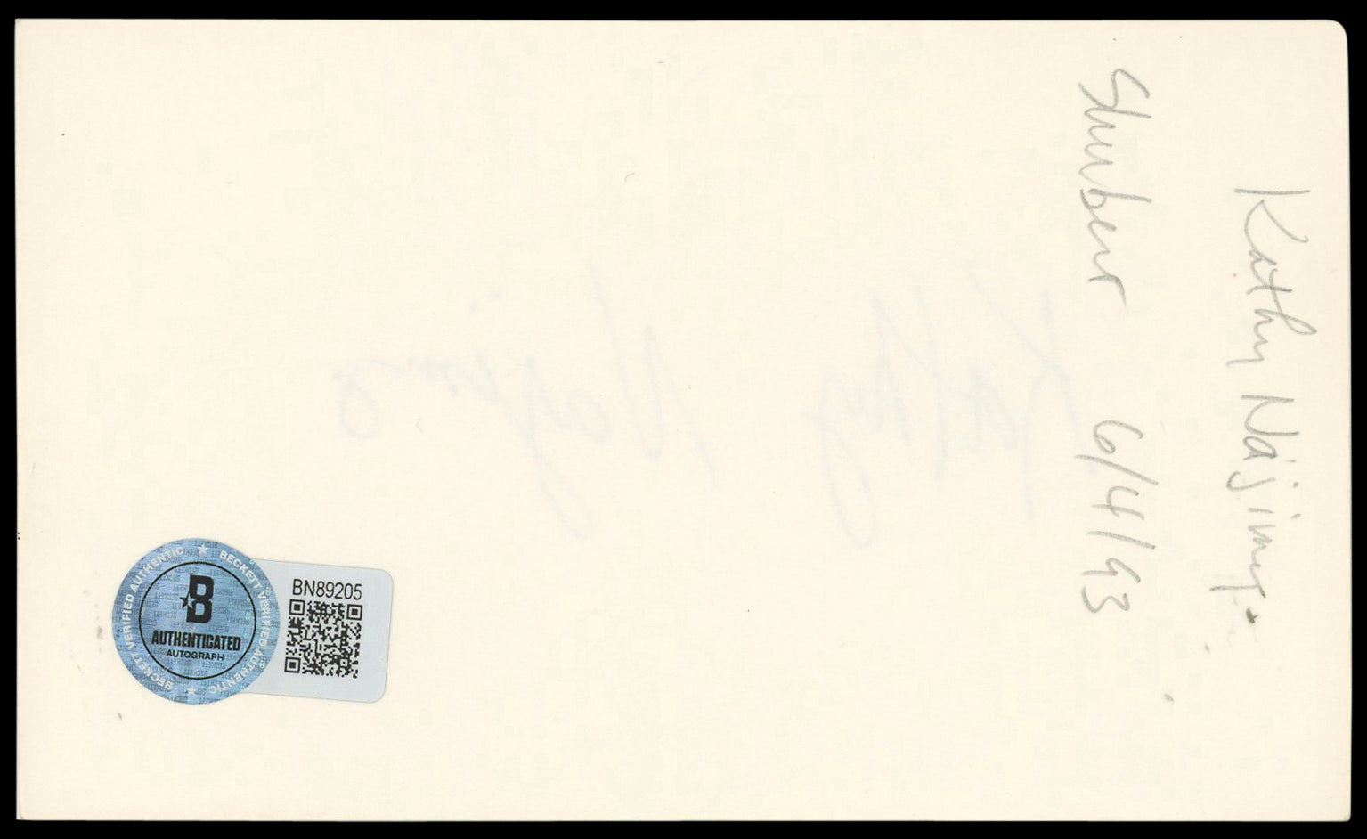 Kathy Najimy Hocus Pocus Authentic Signed 3x5 Index Card BAS #BN89205