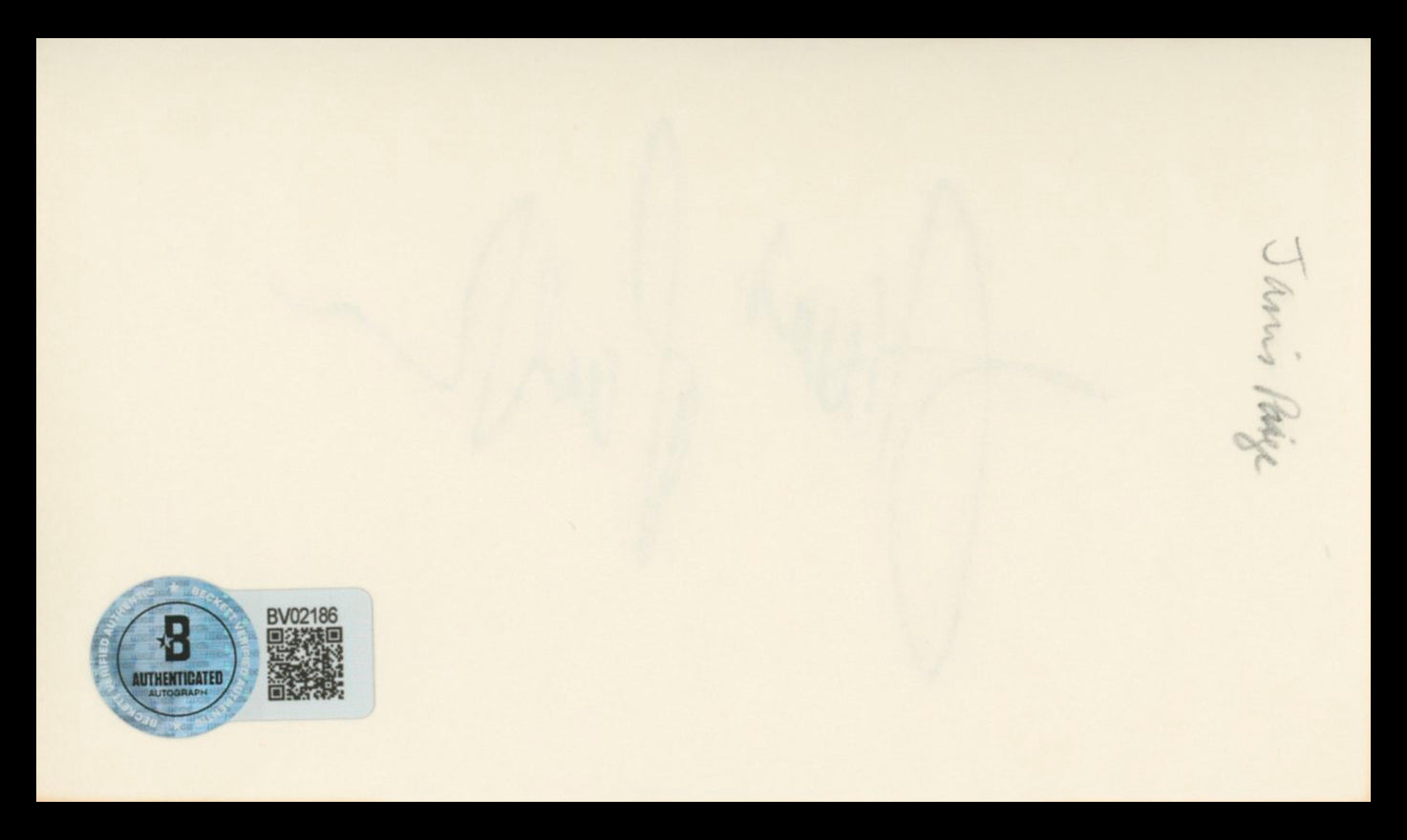 Janis Paige Silk Stockings Authentic Signed 3x5 Index Card BAS #BV02186