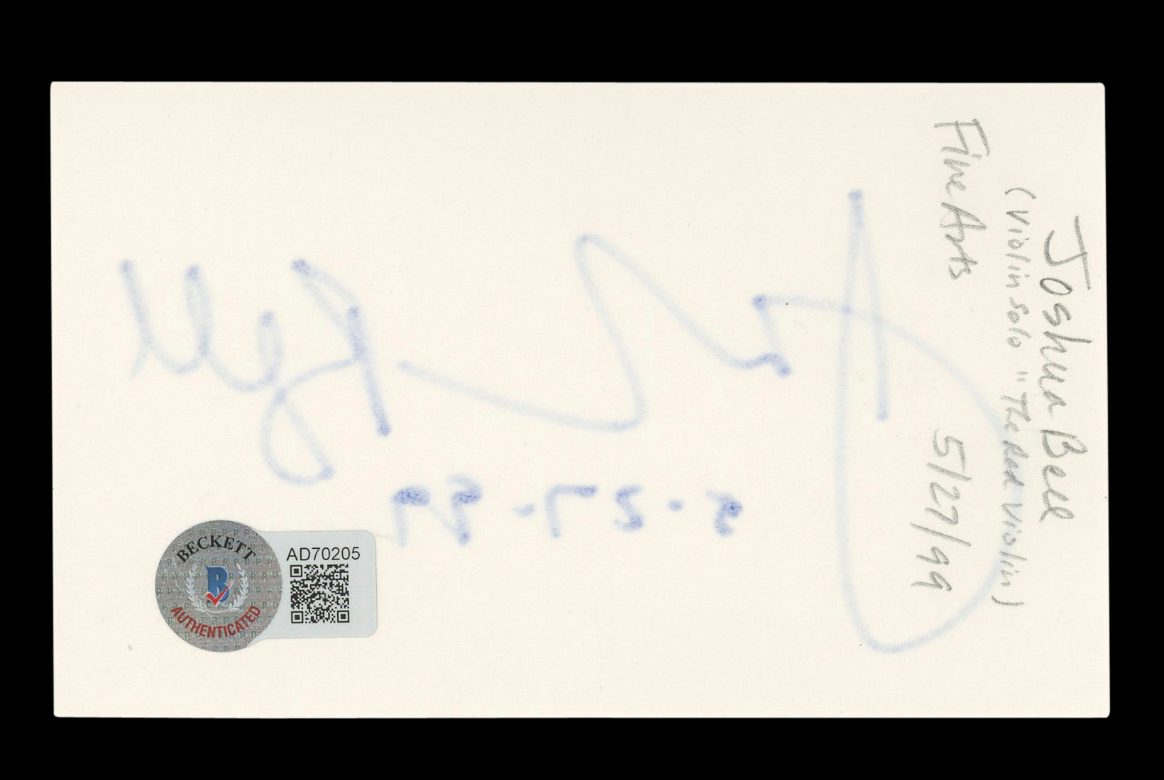 Joshua Bell Musician "5-27-99" Signed 3x5 Index Card Autographed BAS #AD70205