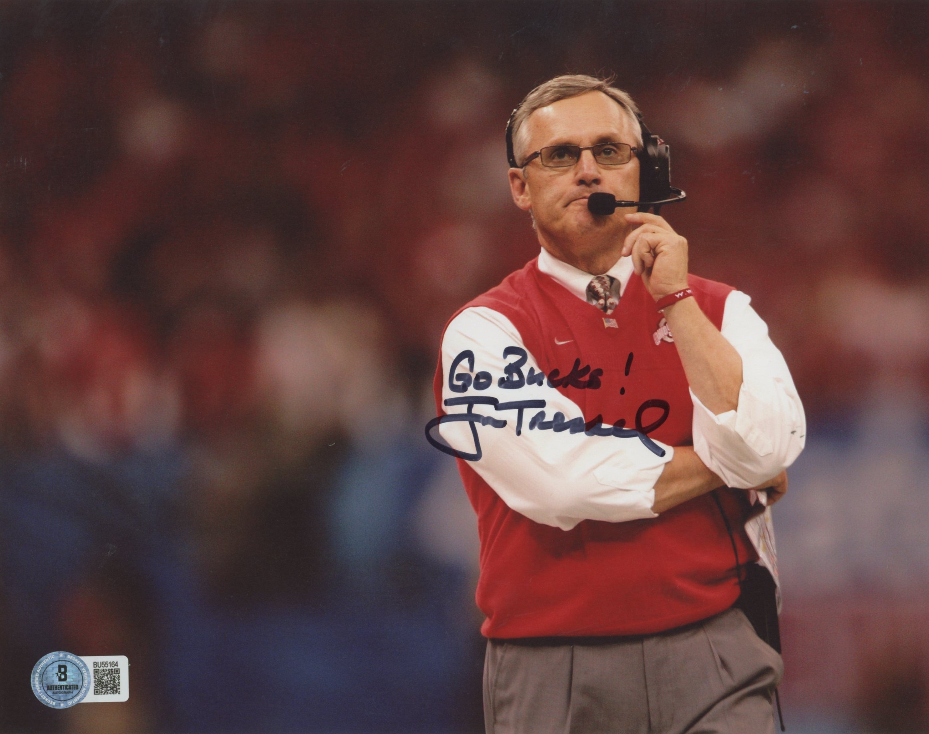Ohio State Jim Tressel "Go Bucks!" Authentic Signed 8x10 Horizontal Photo BAS 1