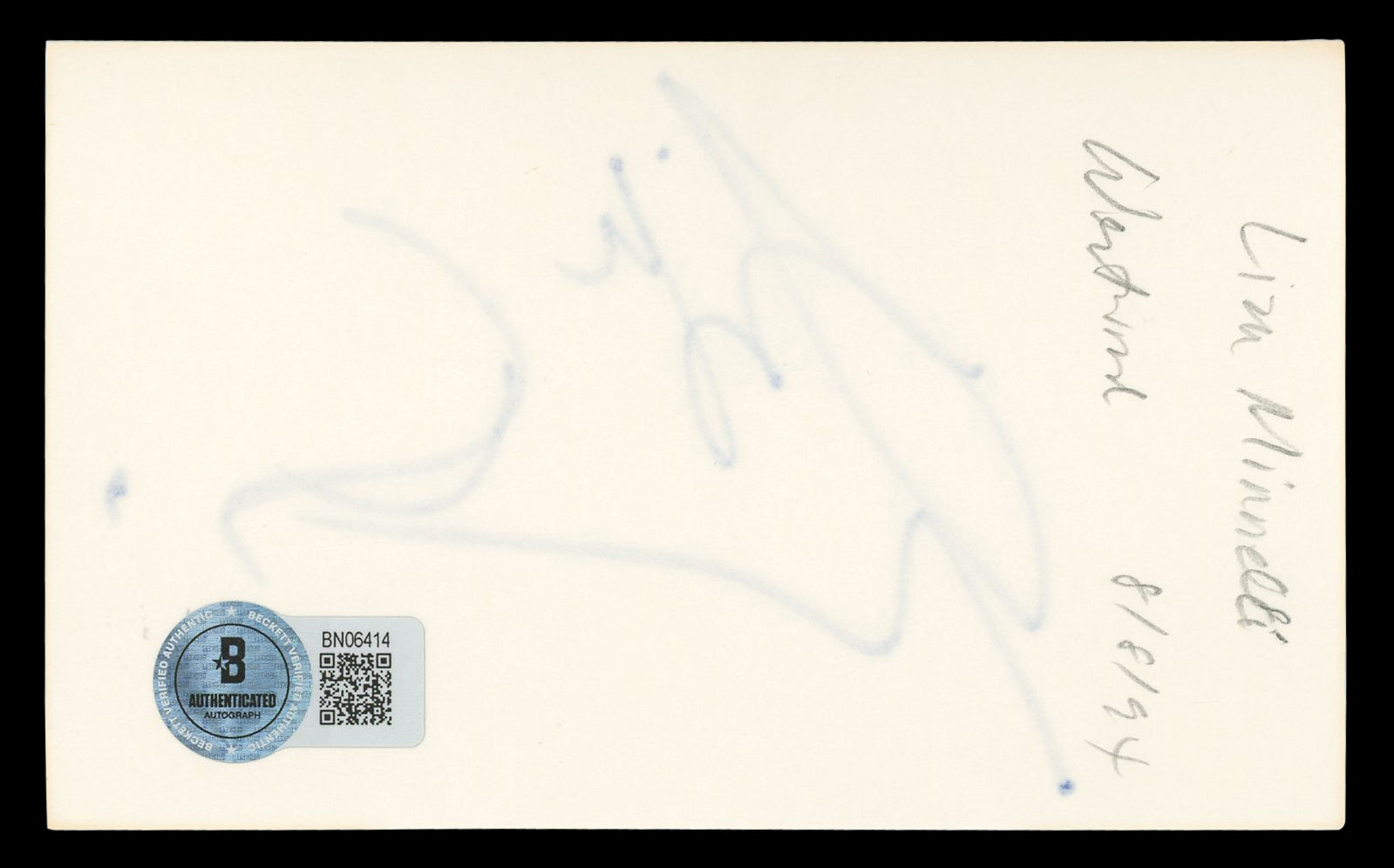 Liza Minnelli Cabaret Authentic Signed 3x5 Index Card Autographed BAS #BN06414