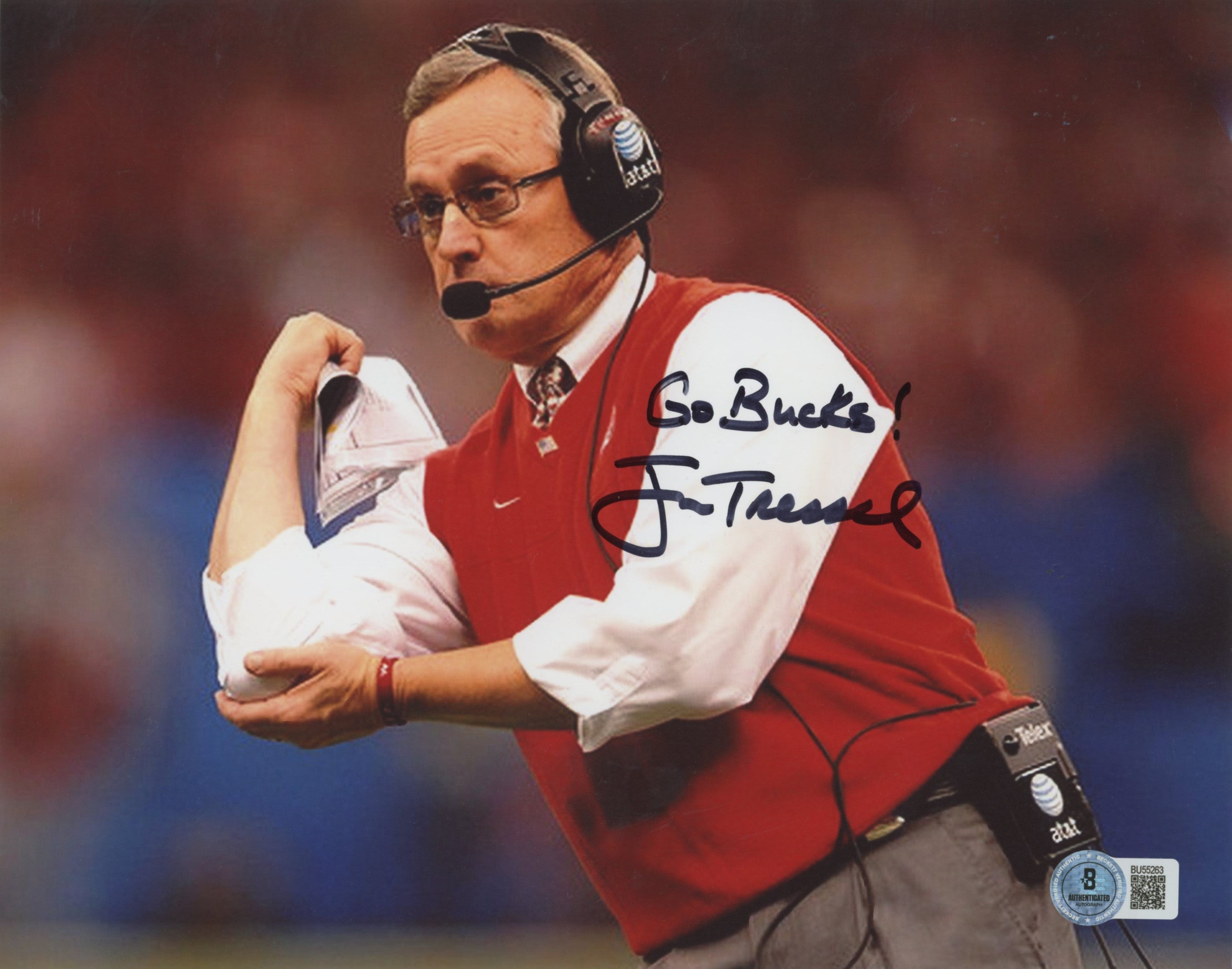 Ohio State Jim Tressel "Go Bucks!" Authentic Signed 8x10 Horizontal Photo BAS 3
