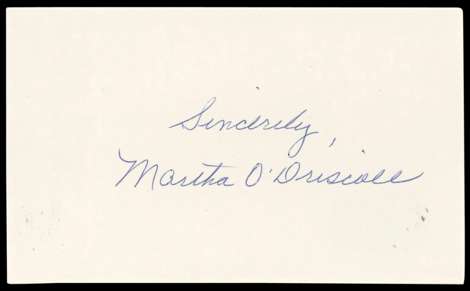 Martha O'Driscoll House of Dracula Authentic Signed 3x5 Index Card BAS #BN89208