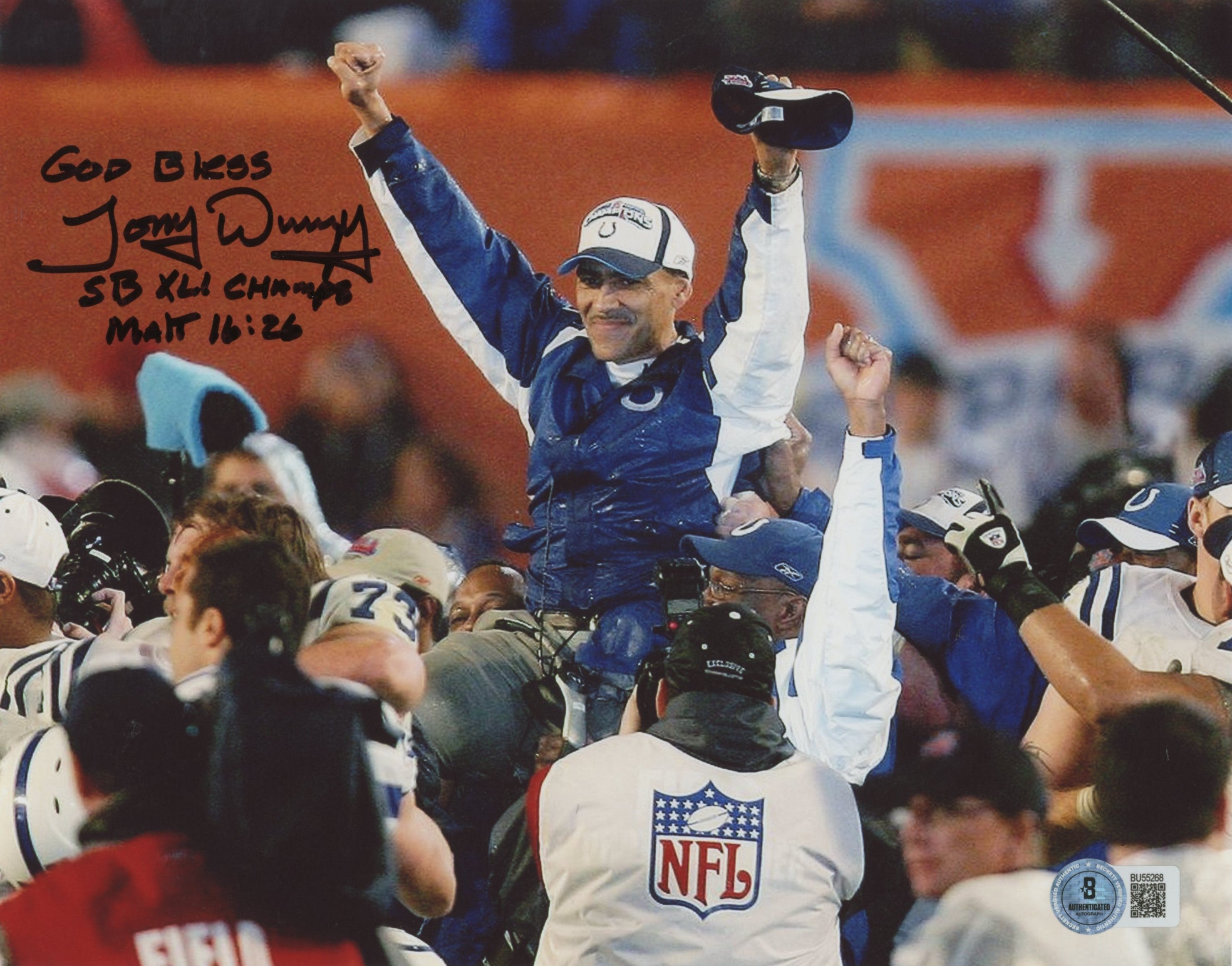 Colts Tony Dungy "3x Insc" Authentic Signed 8x10 Horizontal Photo BAS 3