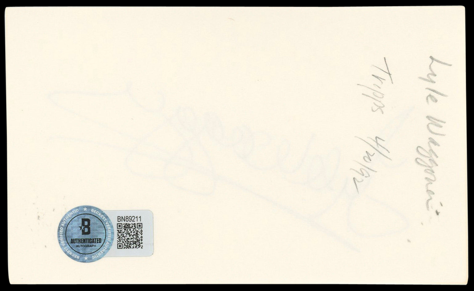 Lyle Waggoner Wonder Woman Authentic Signed 3x5 Index Card BAS #BN89211