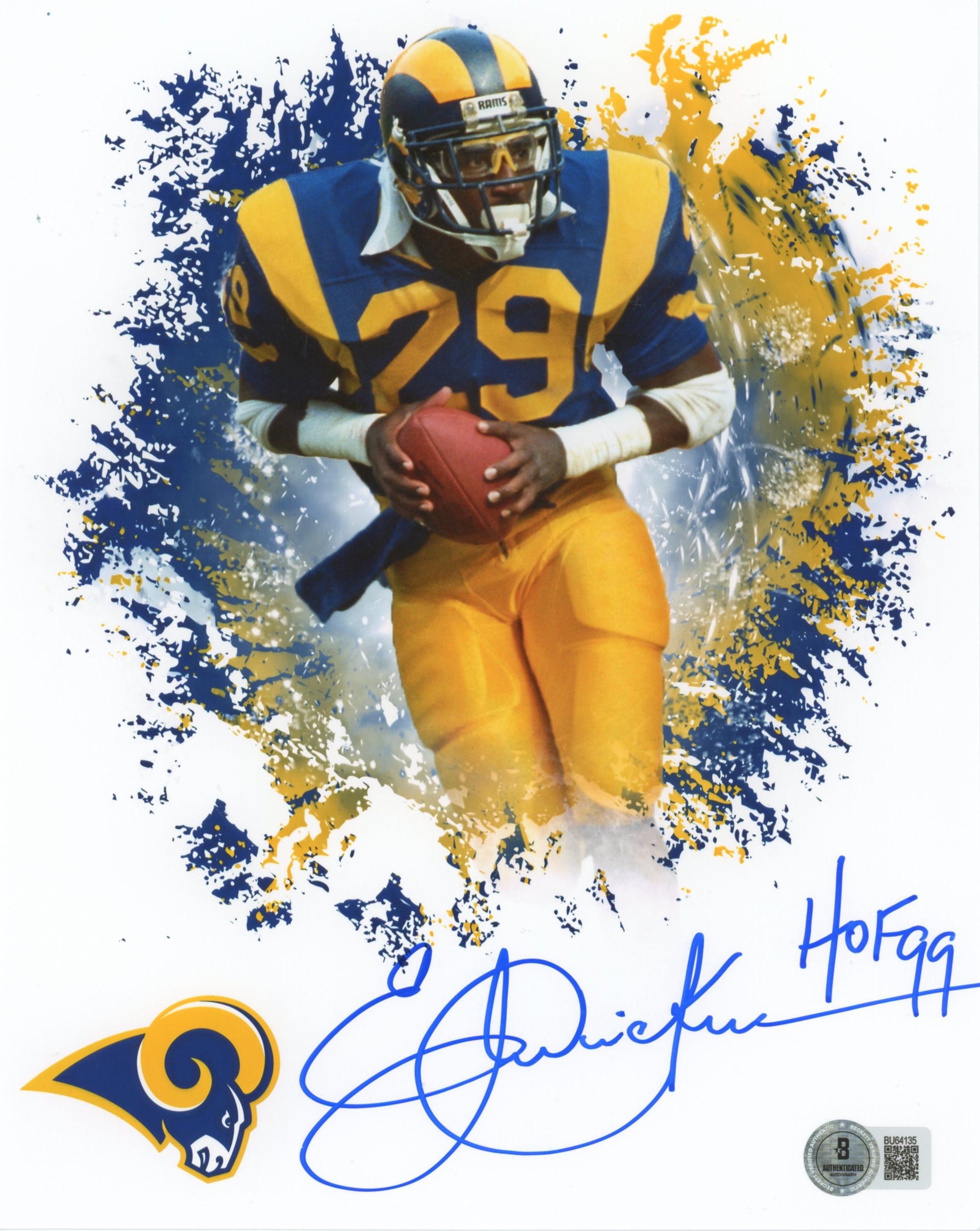 Rams Eric Dickerson HOF 99 Authentic Signed 8x10 Vertical Photo BAS #BU64135