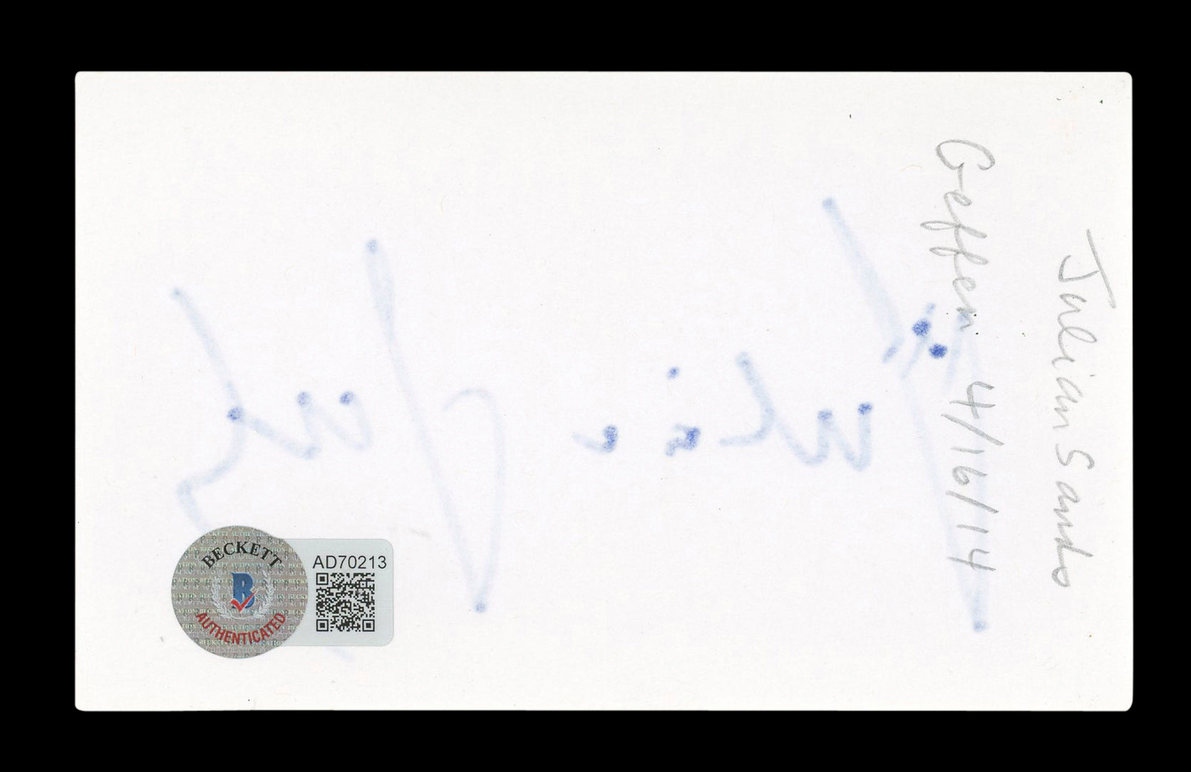 Julian Sands Warlock Authentic Signed 3x5 Index Card Autographed BAS #AD70213