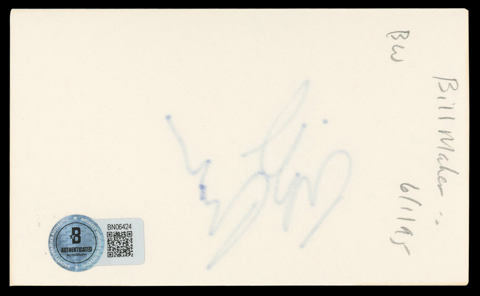 Bill Maher Real Time with Bill Maher Signed 3x5 Index Card BAS #BN06424