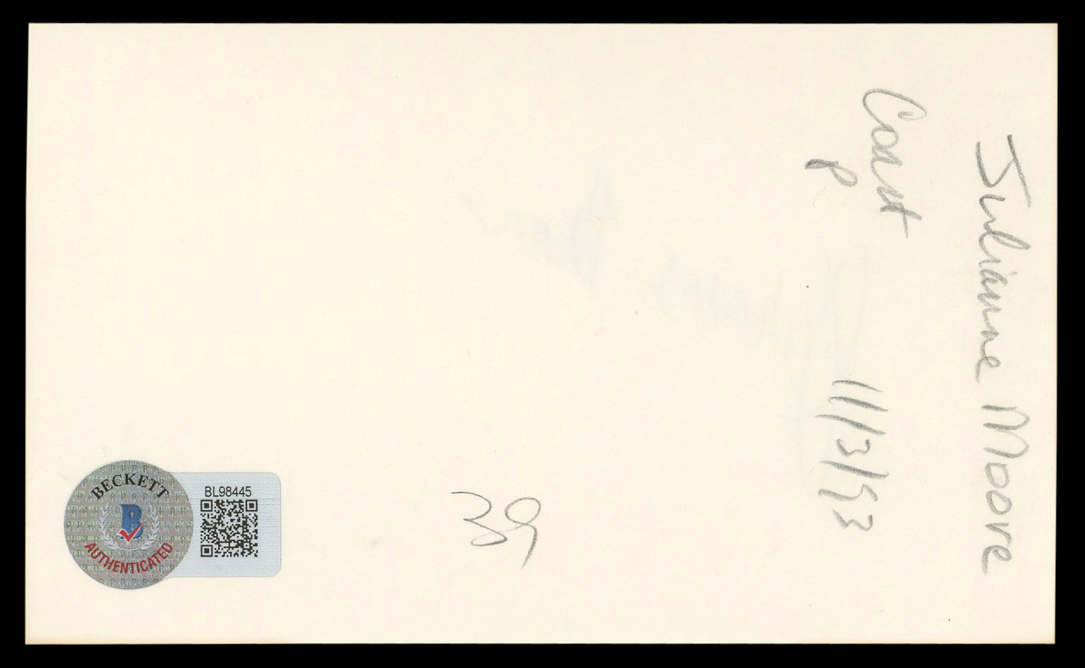 Julianne Moore Boogie Nights Authentic Signed 3x5 Index Card BAS #BL98445