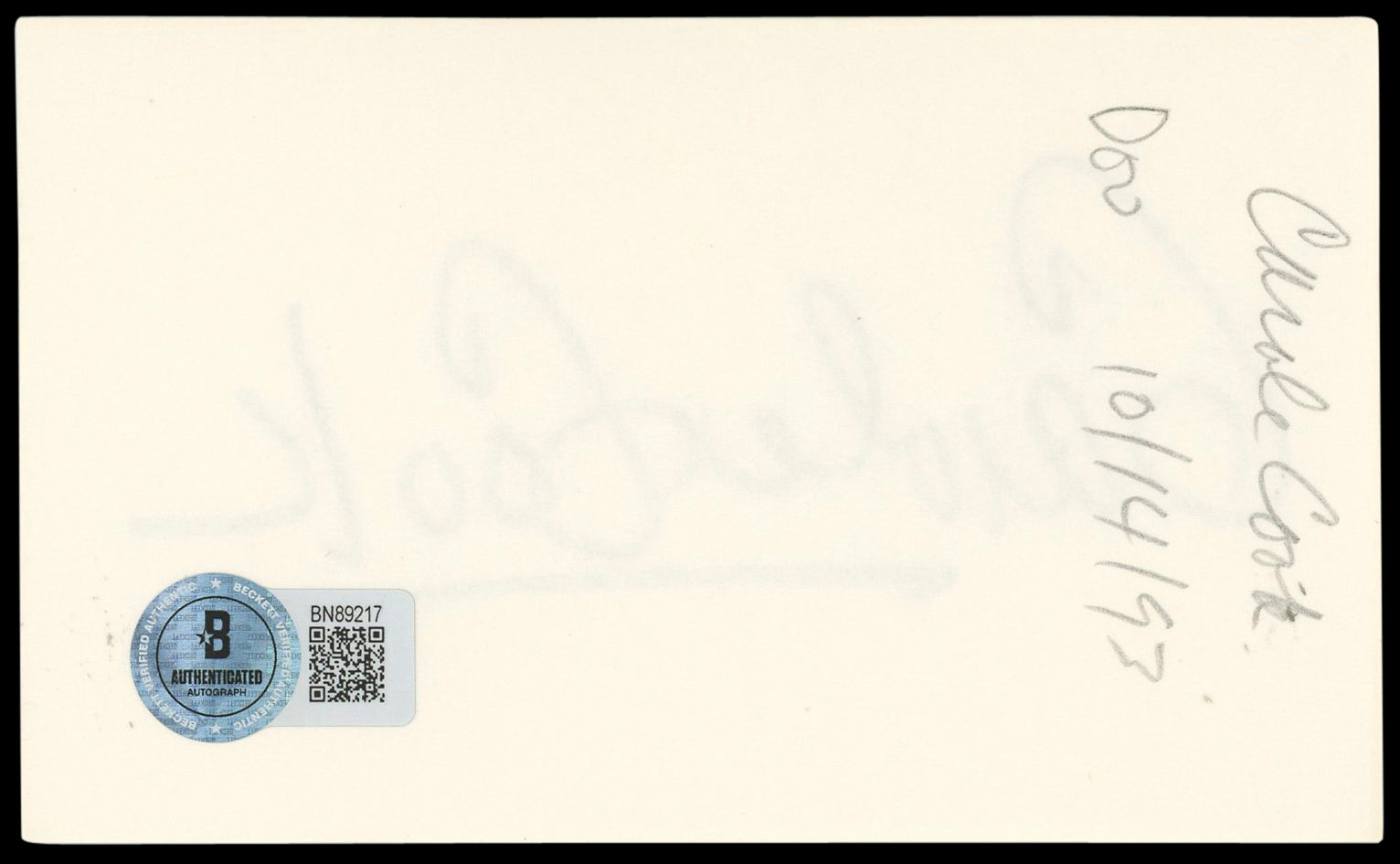 Carole Cook American Gigolo Authentic Signed 3x5 Index Card BAS #BN89217