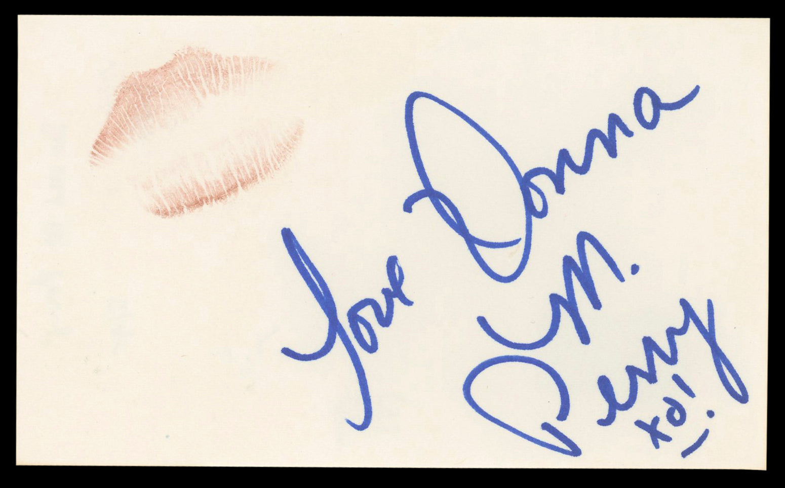 Donna M. Perry Playboy "Love, XO!" Authentic Signed 3x5 Index Card BAS #BL98639