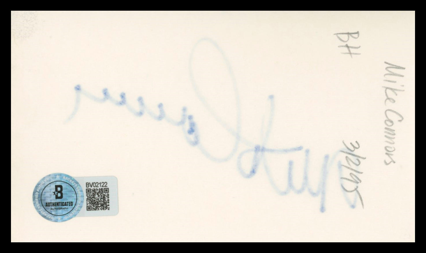 Mike Connors Mannix Authentic Signed 3x5 Index Card Autographed BAS #BV02122