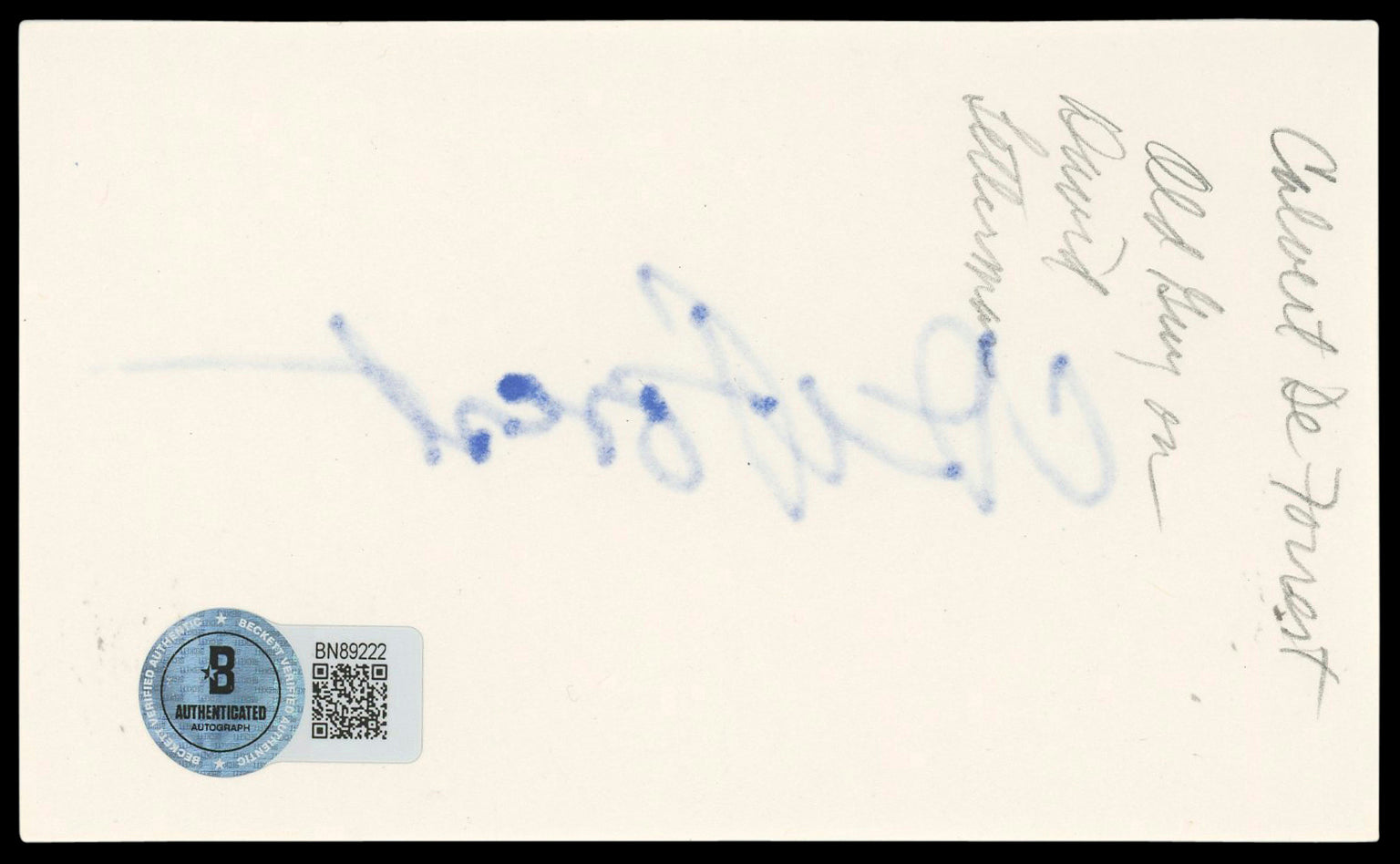 Calvert DeForest Freaked Authentic Signed 3x5 Index Card BAS #BN89222