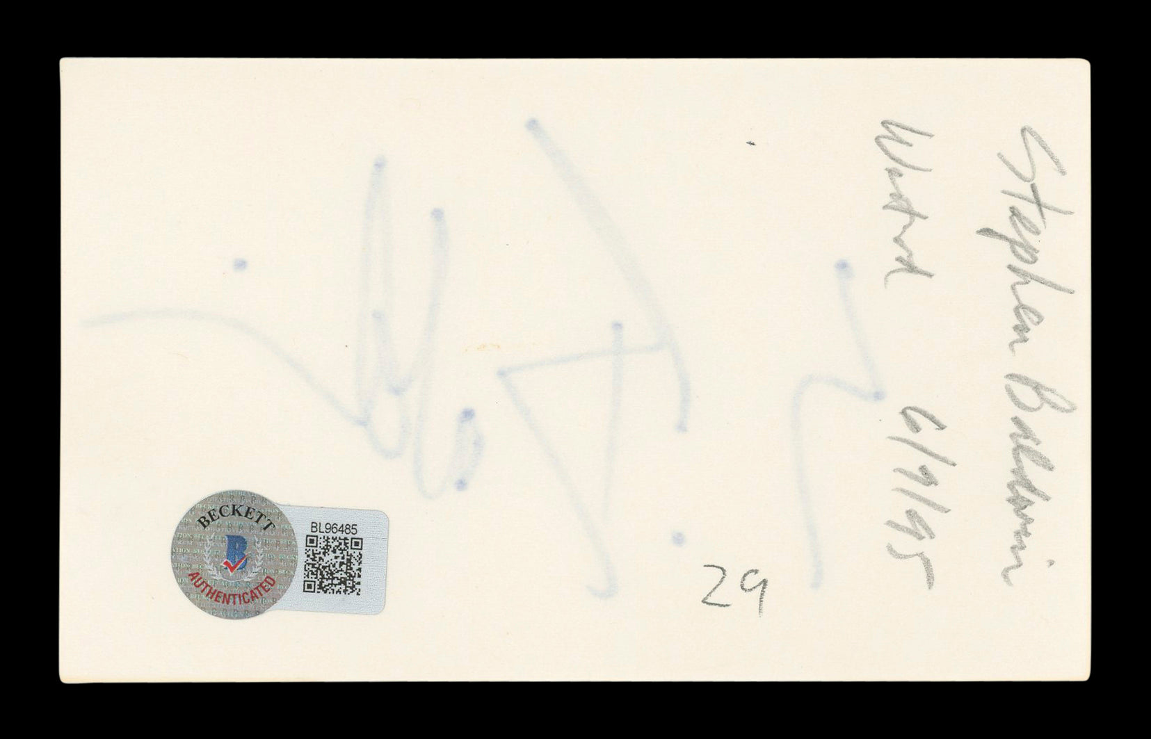 Stephen Baldwin The Usual Suspects Authentic Signed 3x5 Index Card BAS #BL96485