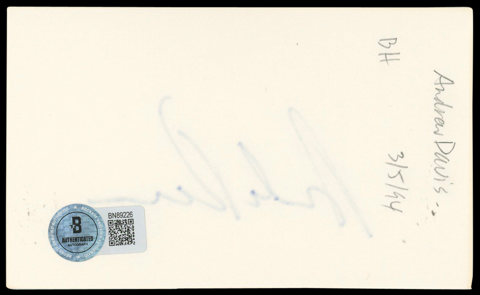 Andrew Davis Holes Authentic Signed 3x5 Index Card Autographed BAS #BN89226