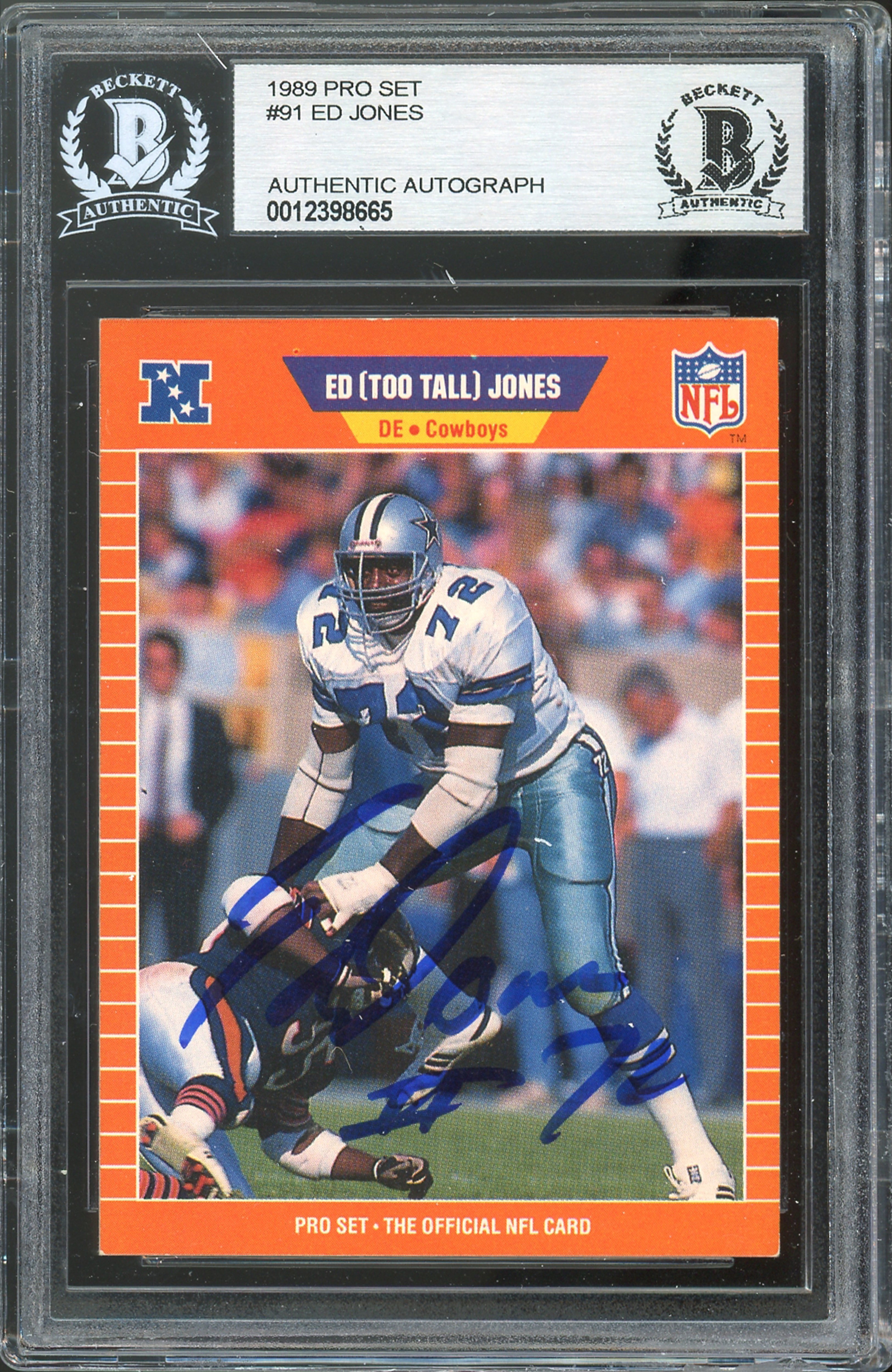 Cowboys Ed Jones Authentic Signed 1989 Pro Set #91 Card Autographed BAS Slabbed