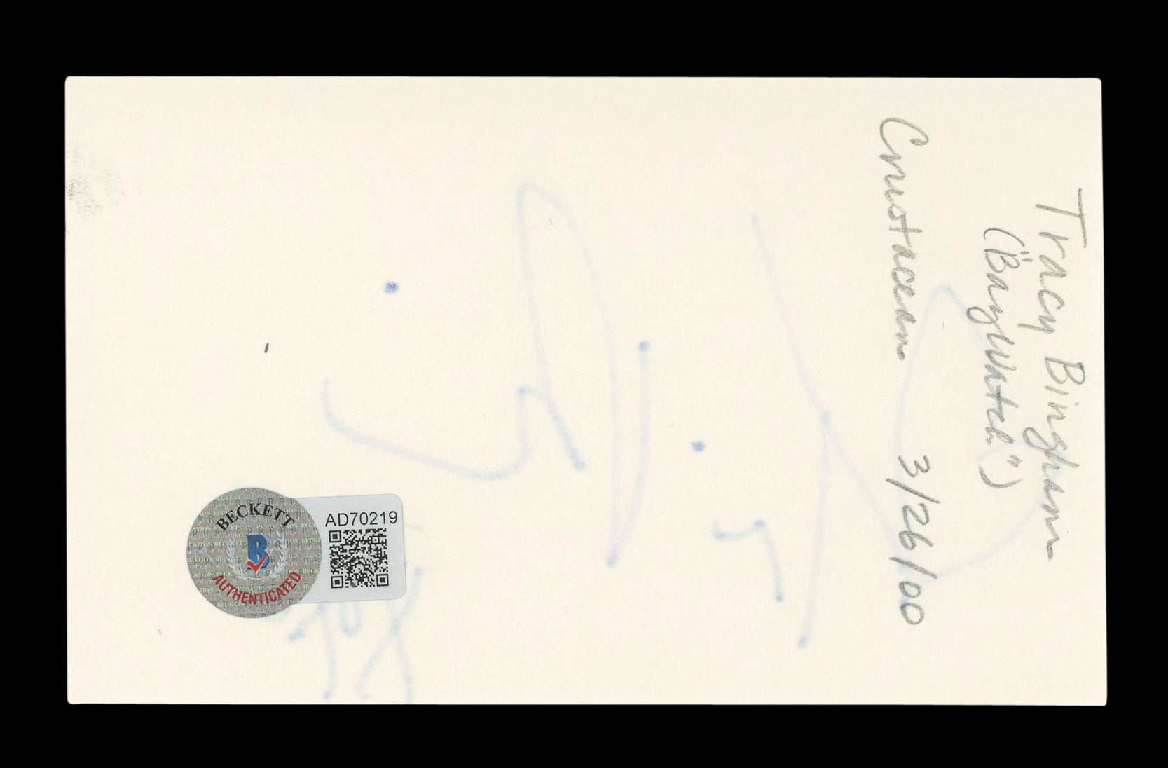 Traci Bingham Baywatch Authentic Signed 3x5 Index Card Autographed BAS #AD70219