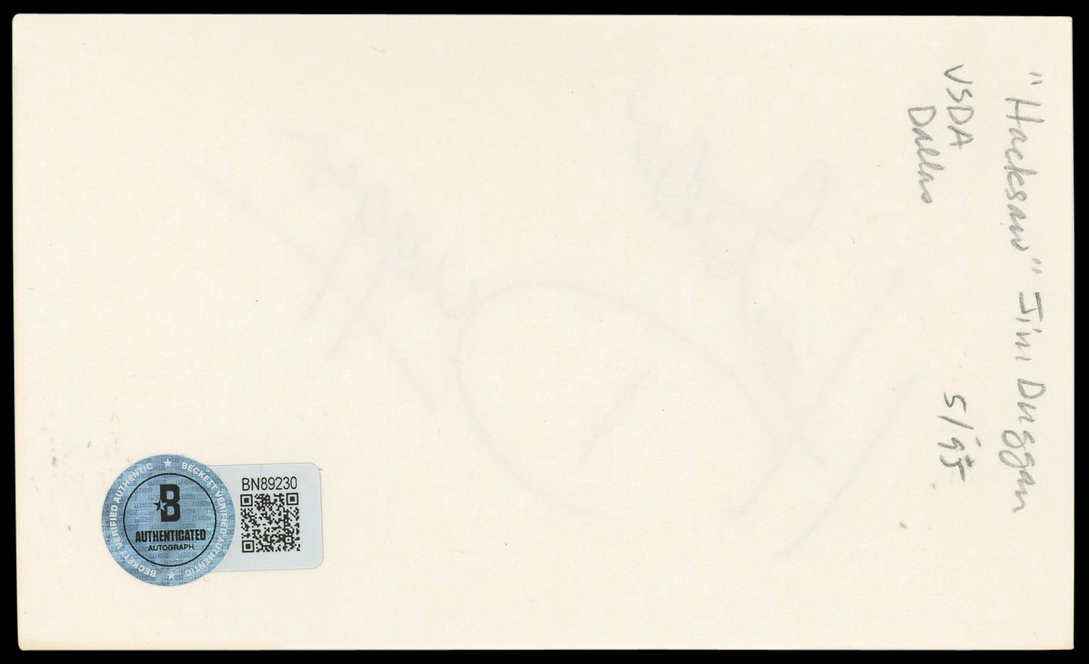 Hacksaw Jim Duggan WWE Authentic Signed 3x5 Index Card Autographed BAS #BN89230