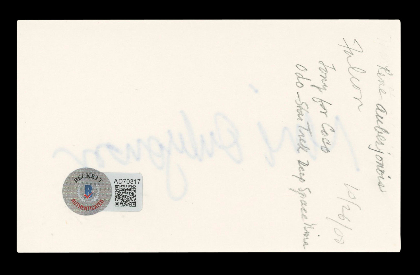 René Auberjonois Star Trek Signed 3x5 Index Card Autographed BAS #AD70317