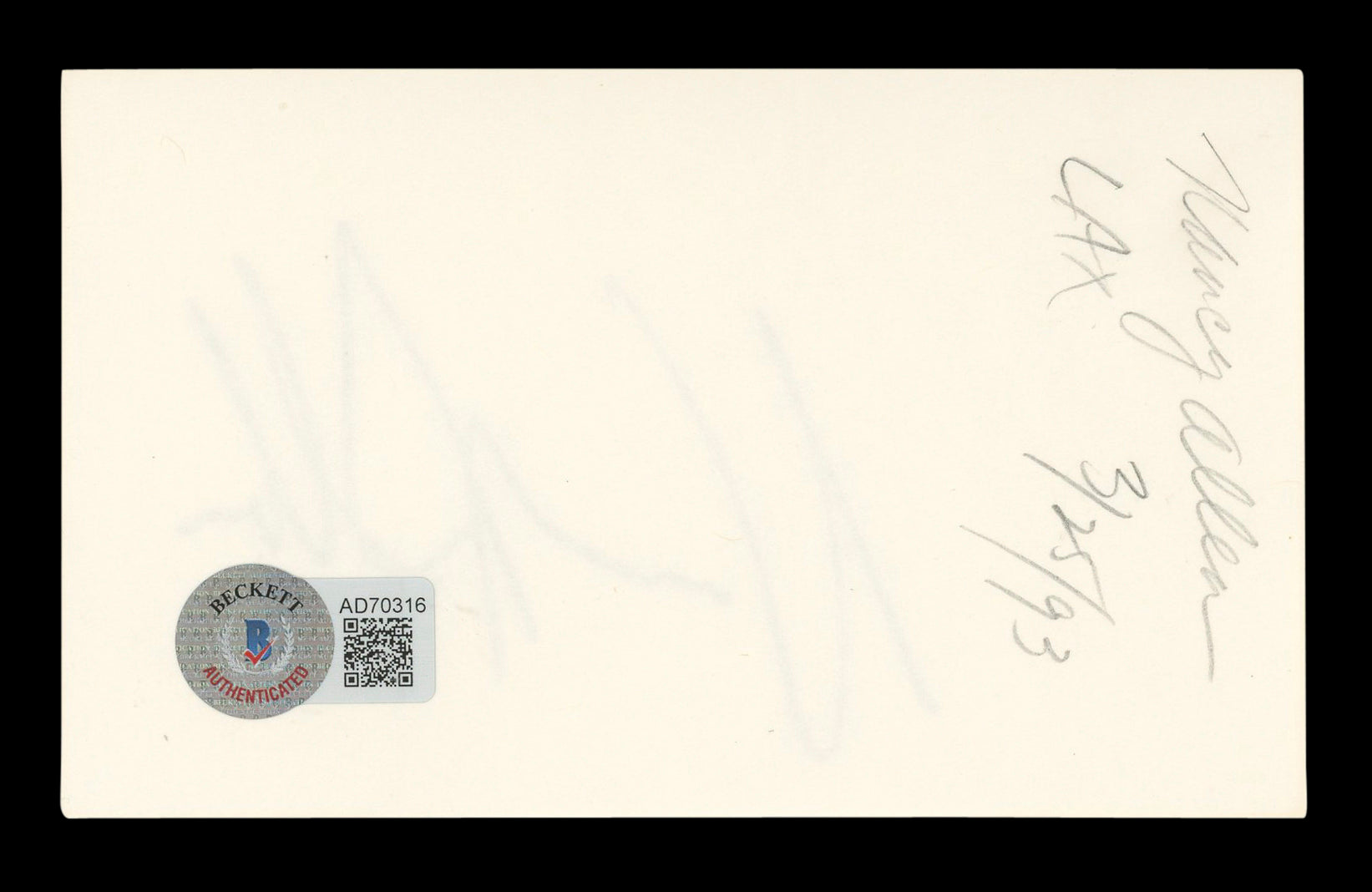 Nancy Allen RoboCop Authentic Signed 3x5 Index Card Autographed BAS #AD70316