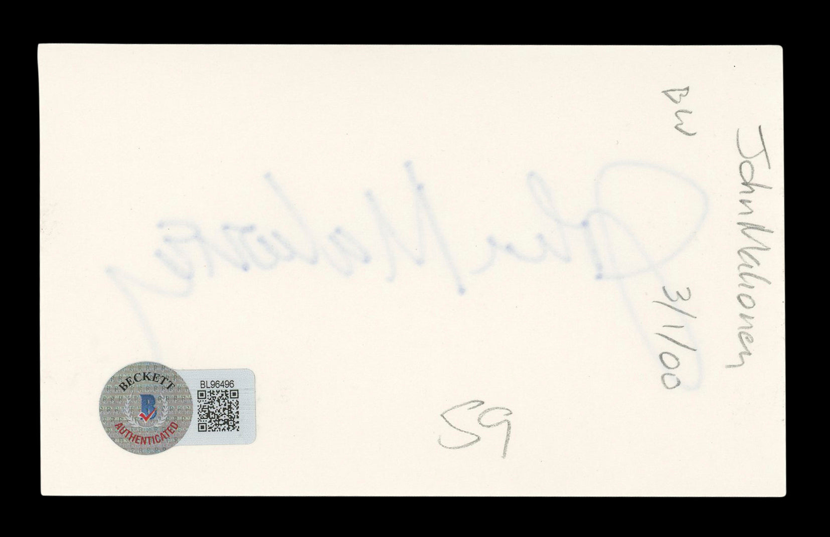 John Mahoney Frasier Authentic Signed 3x5 Index Card BAS #BL96496