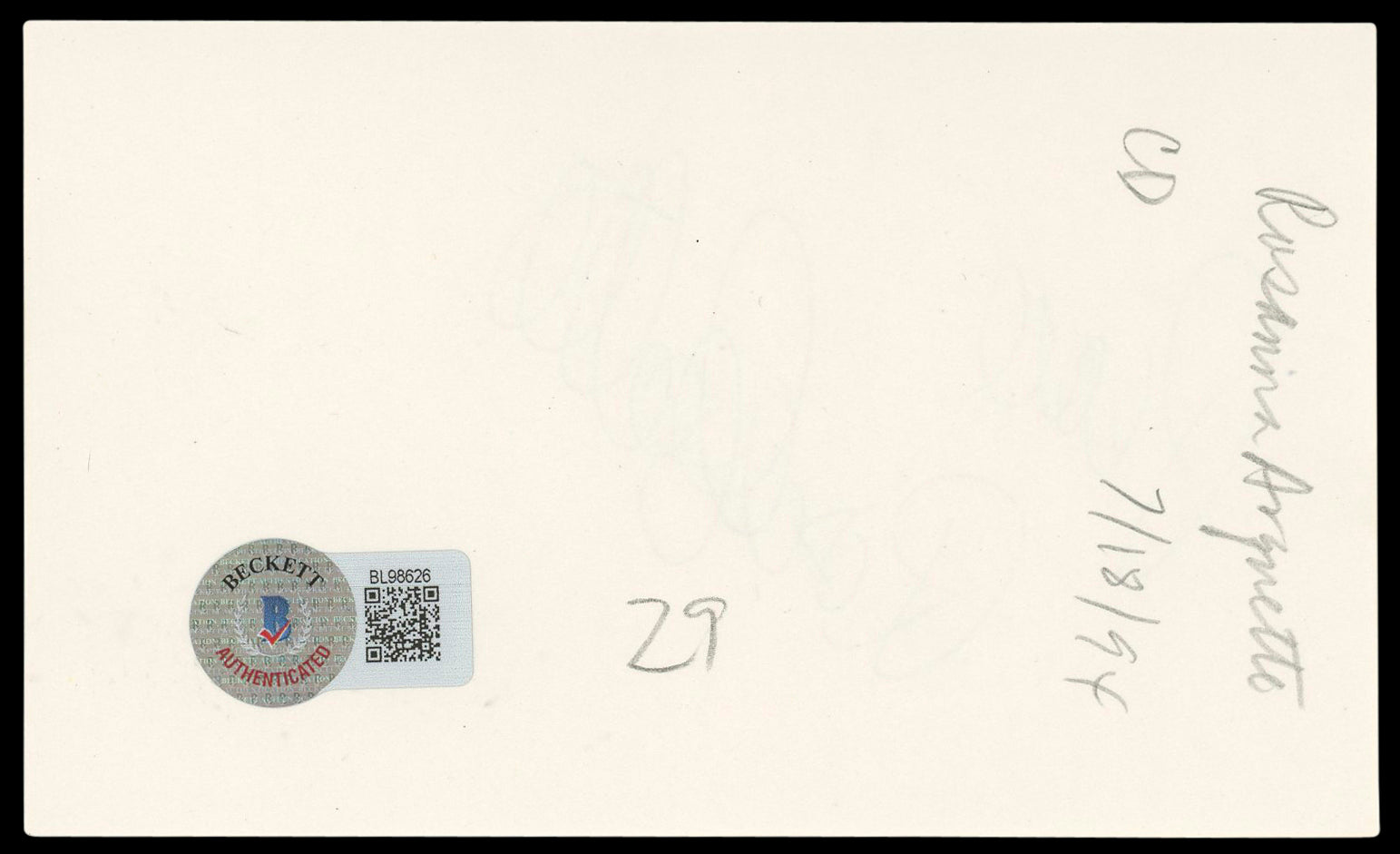 Rosanna Arquette "Peace" Authentic Signed 3x5 Index Card BAS #BL98626