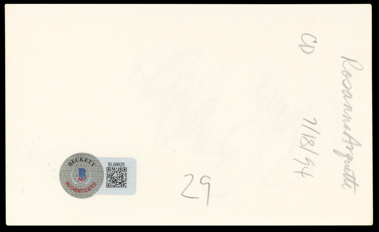 Rosanna Arquette "Peace" Authentic Signed 3x5 Index Card BAS #BL98625