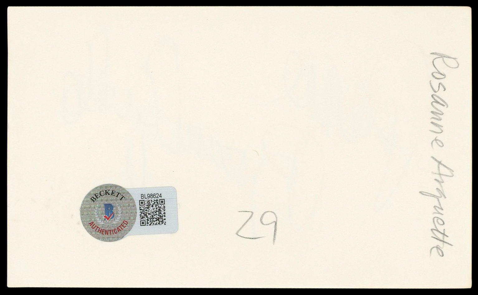 Rosanna Arquette "Peace" Authentic Signed 3x5 Index Card BAS #BL98624