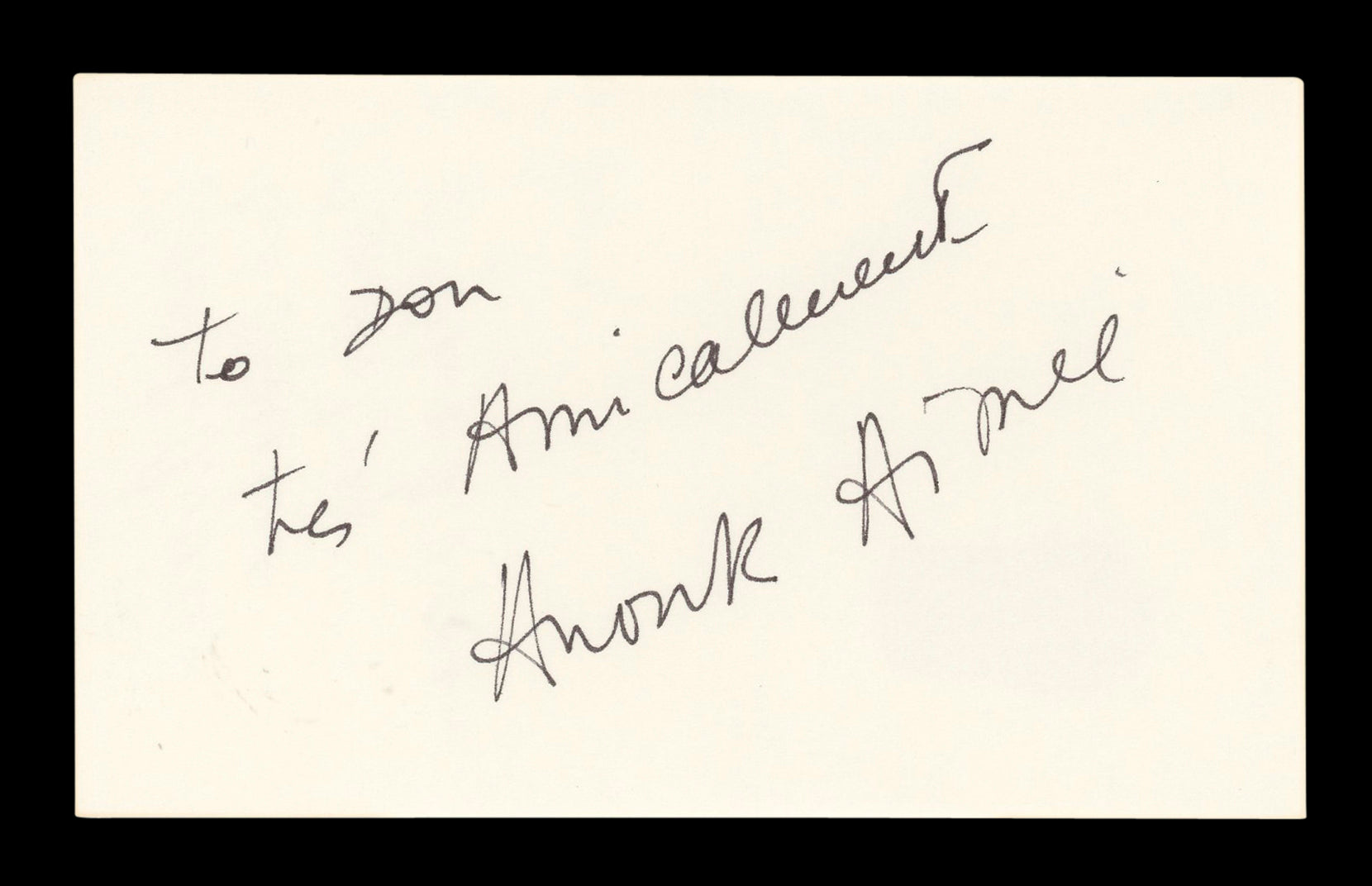 Anouk Aimée Lola "To Don" Signed 3x5 Index Card Autographed BAS #AD70311