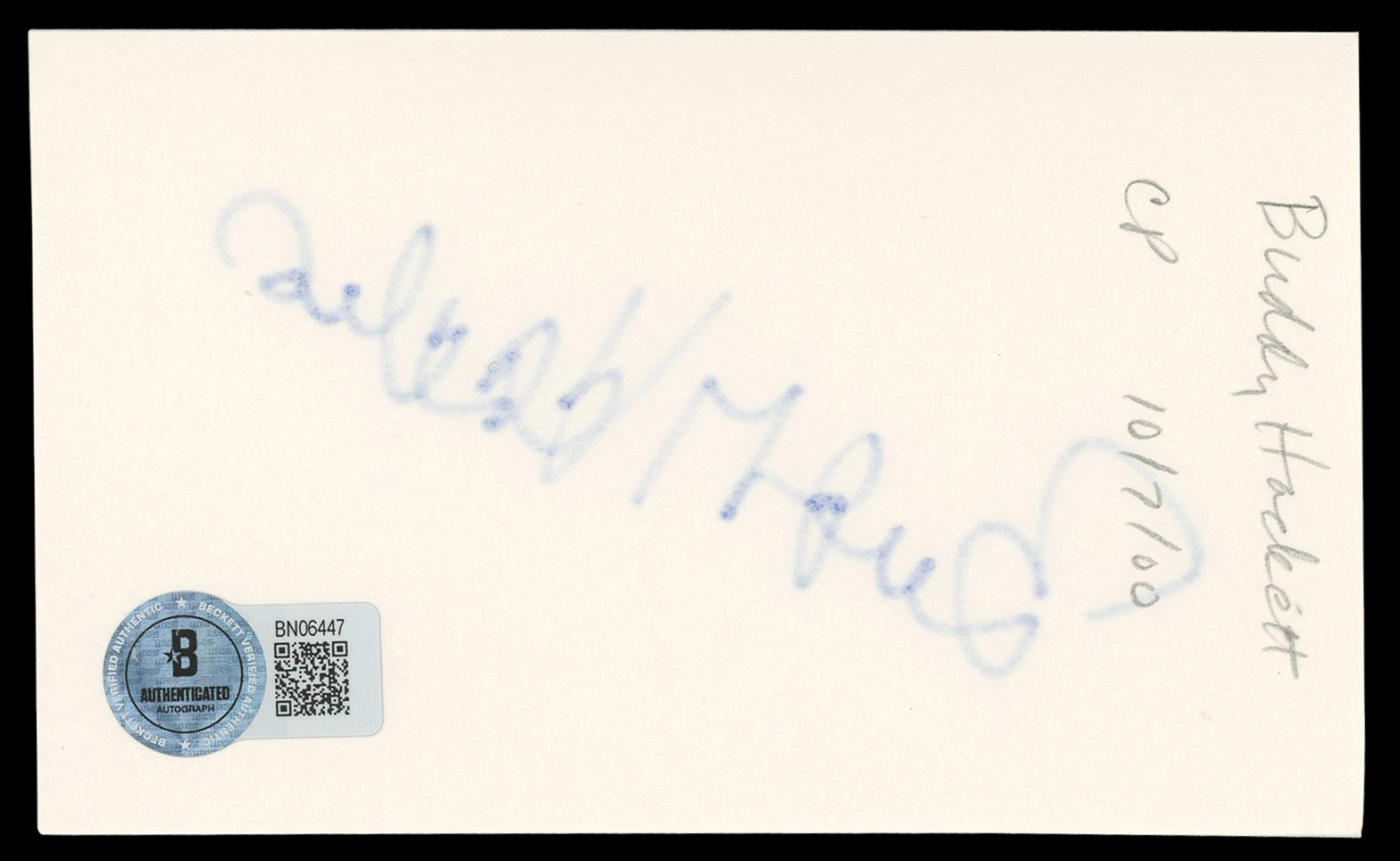 Buddy Hackett The Music Man Authentic Signed 3x5 Index Card BAS #BN06447