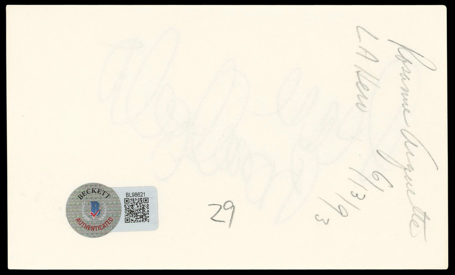 Rosanna Arquette "Peace" Authentic Signed 3x5 Index Card BAS #BL98621