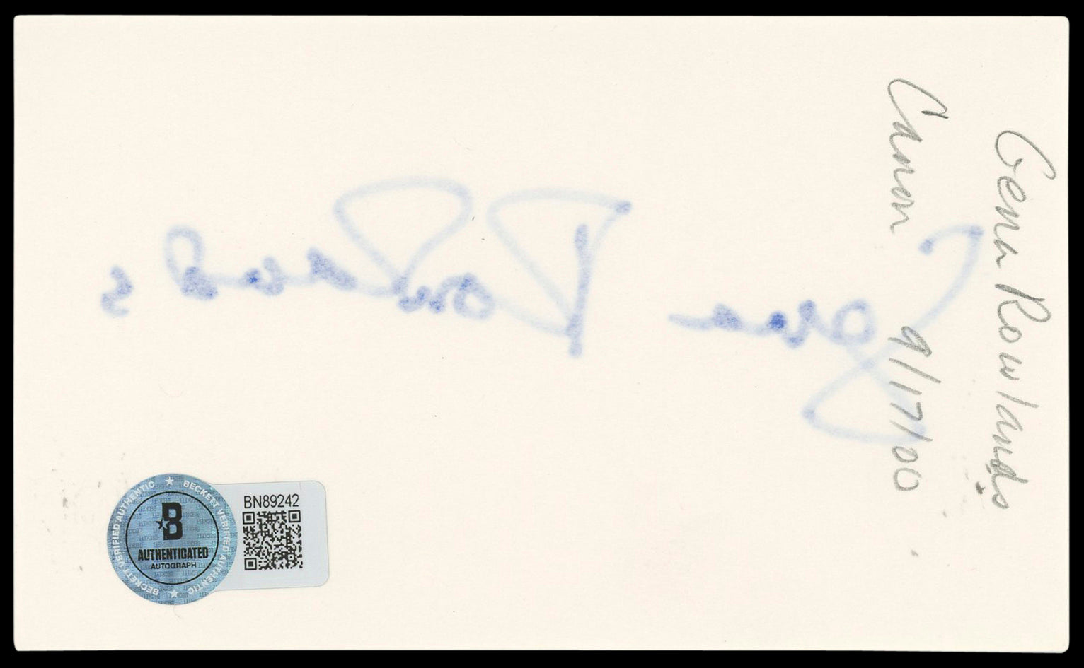 Gena Rowlands The Notebook Authentic Signed 3x5 Index Card BAS #BN89242