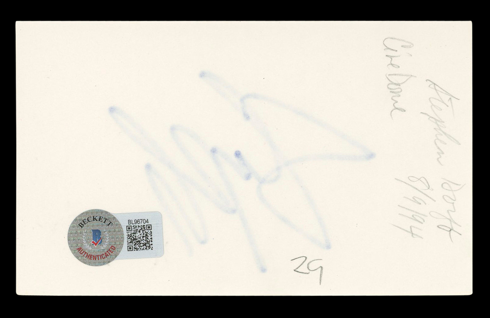 Stephen Dorff Blade Authentic Signed 3x5 Index Card Autographed BAS #BL96704