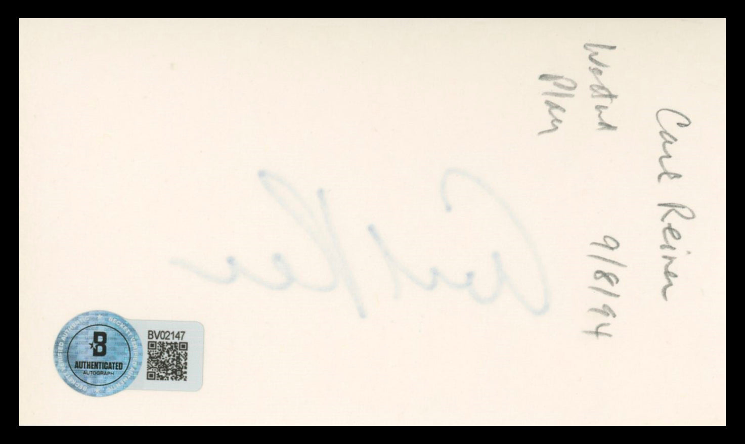 Carl Reiner The Dick Van Dyke Show Authentic Signed 3x5 Index Card BAS #BV02147