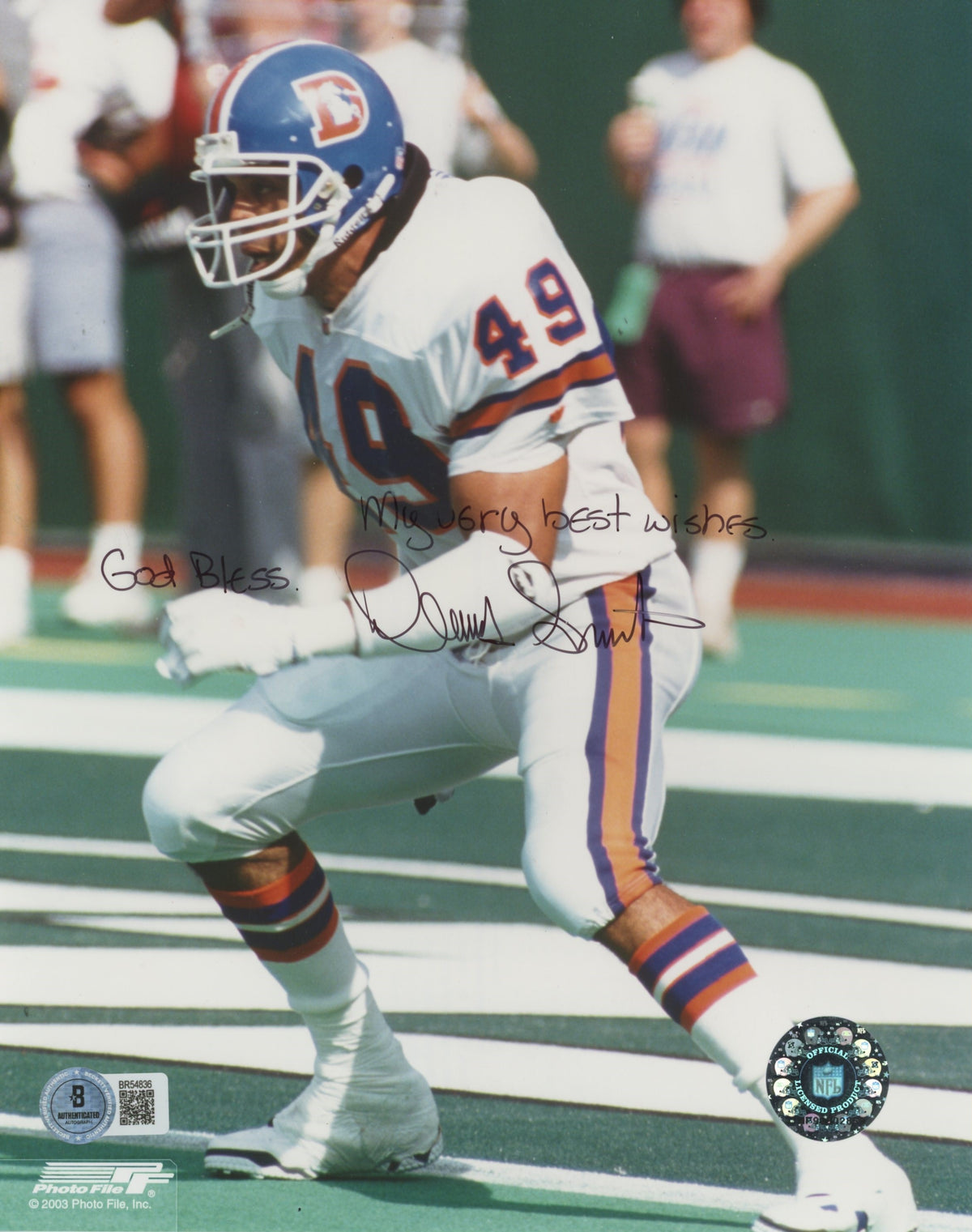 Broncos Dennis Smith "Best Wishes" Authentic Signed 8x10 Photo BAS #BR54836
