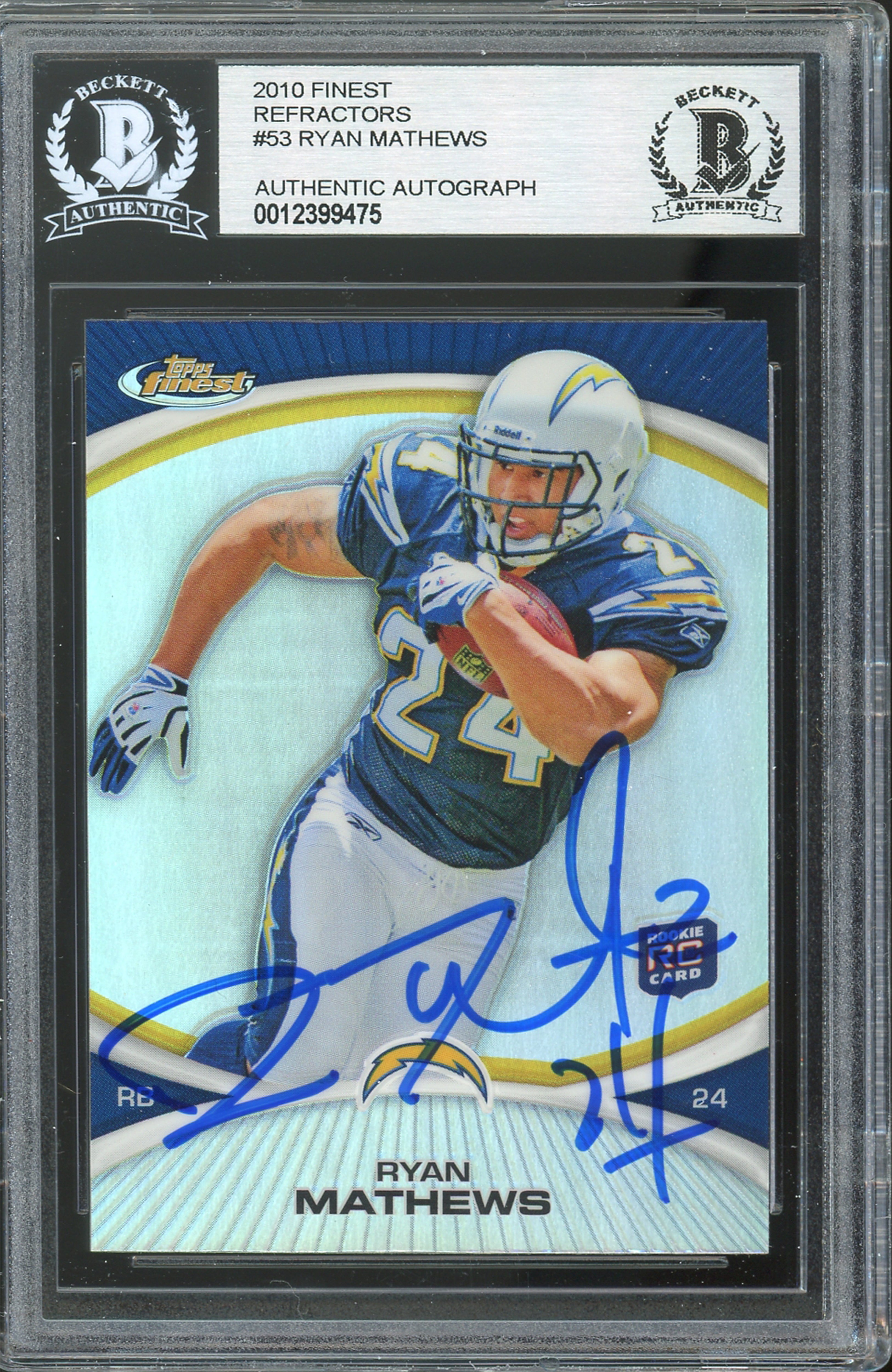 Chargers Ryan Mathews Authentic Signed 2010 Finest Refractors #53 Card BAS Slab