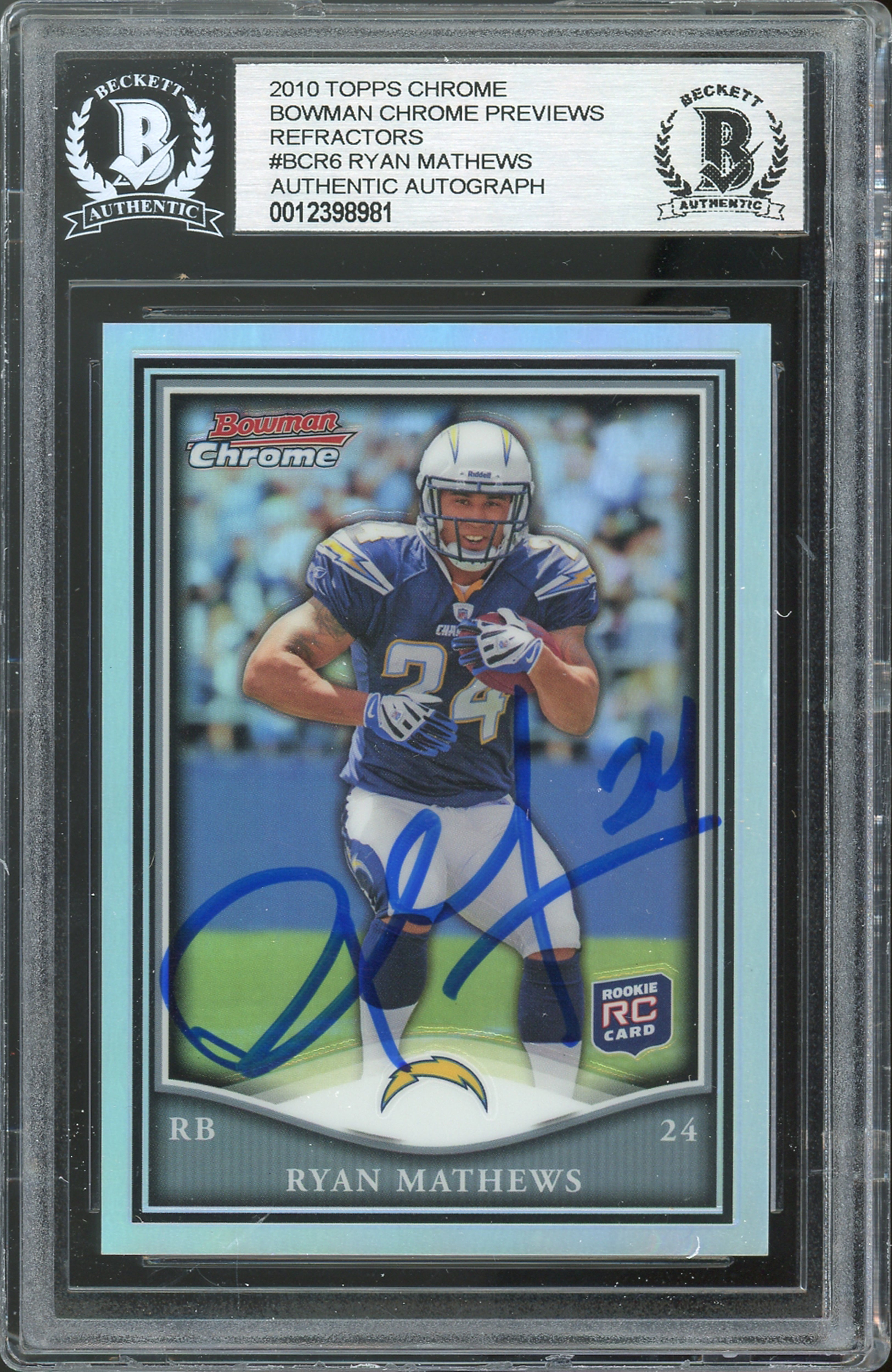 Chargers Ryan Mathews Signed 2010 Topps Bowman Chrome Refractor #BCR6 BAS Slab 2