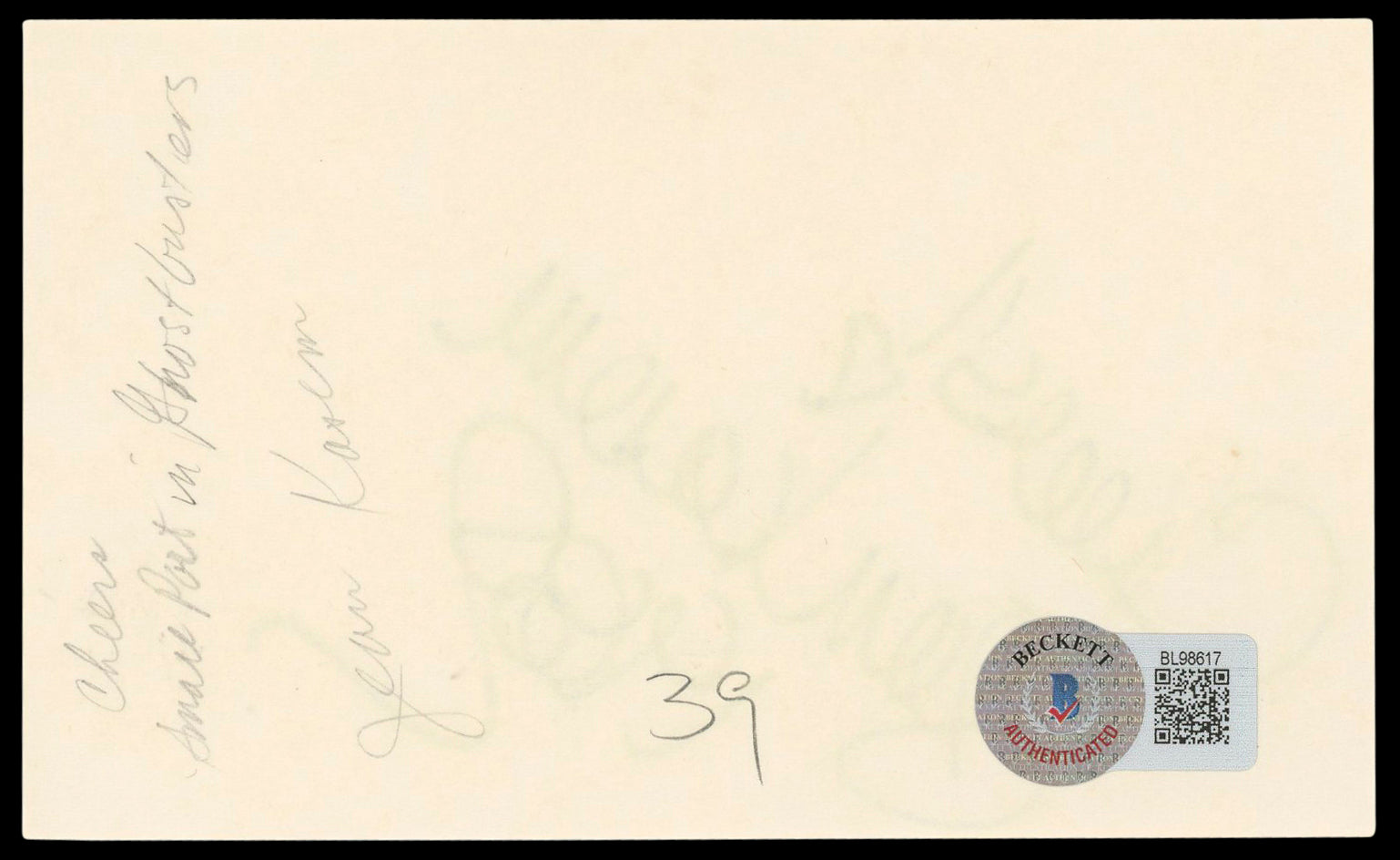 Jean Kasem Cheers "Cheers! 1982" Authentic Signed 3x5 Index Card BAS #BL98617